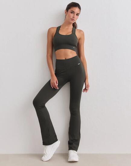 Femme Legging Côtelé Sans Coutures Taille Haute Évasé Long Vert Foncé