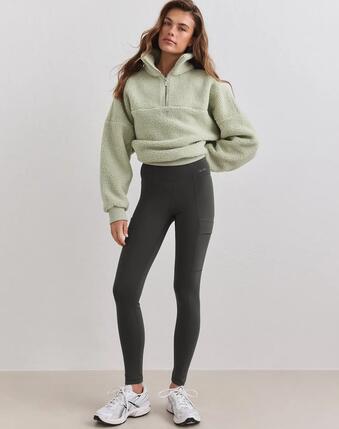 Damen Leggings Wärmend mit Taschen Dunkles Efeugrün