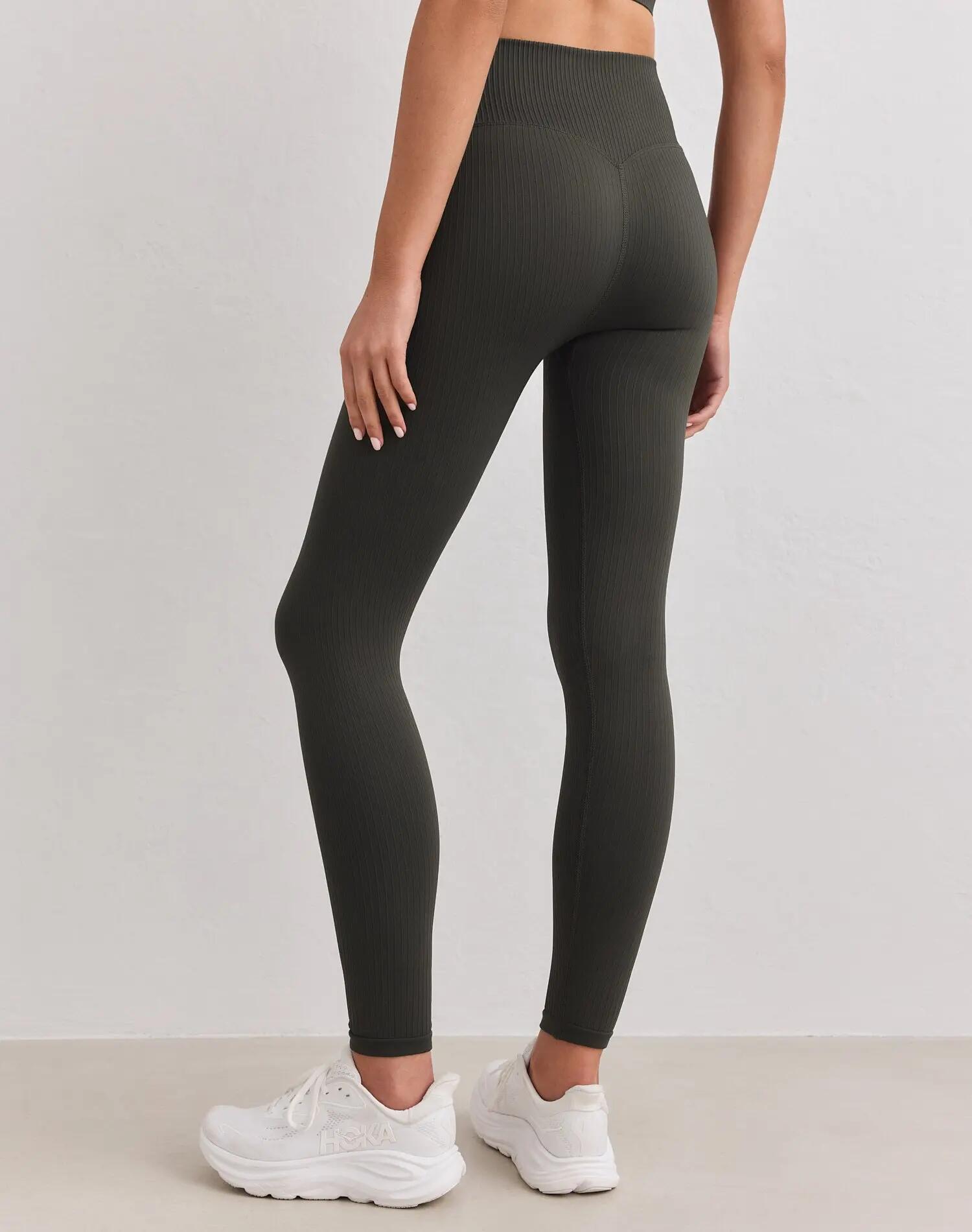 Dames Sportlegging Geribd Naadloos Hoge Taille Squat Proof Petite Donkerklimop 5/6