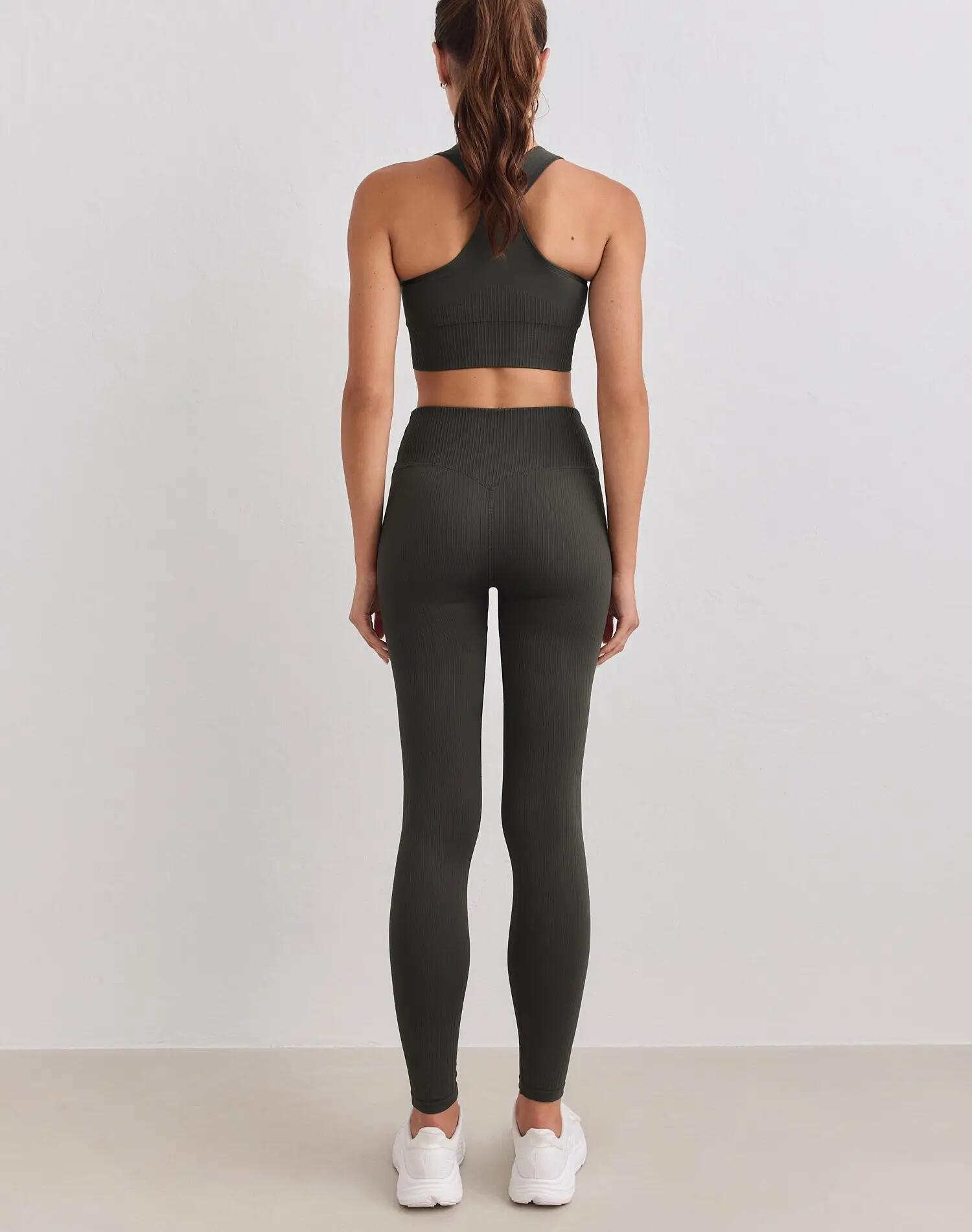 Dames Sportlegging Geribd Naadloos Hoge Taille Squat Proof Petite Donkerklimop 3/6