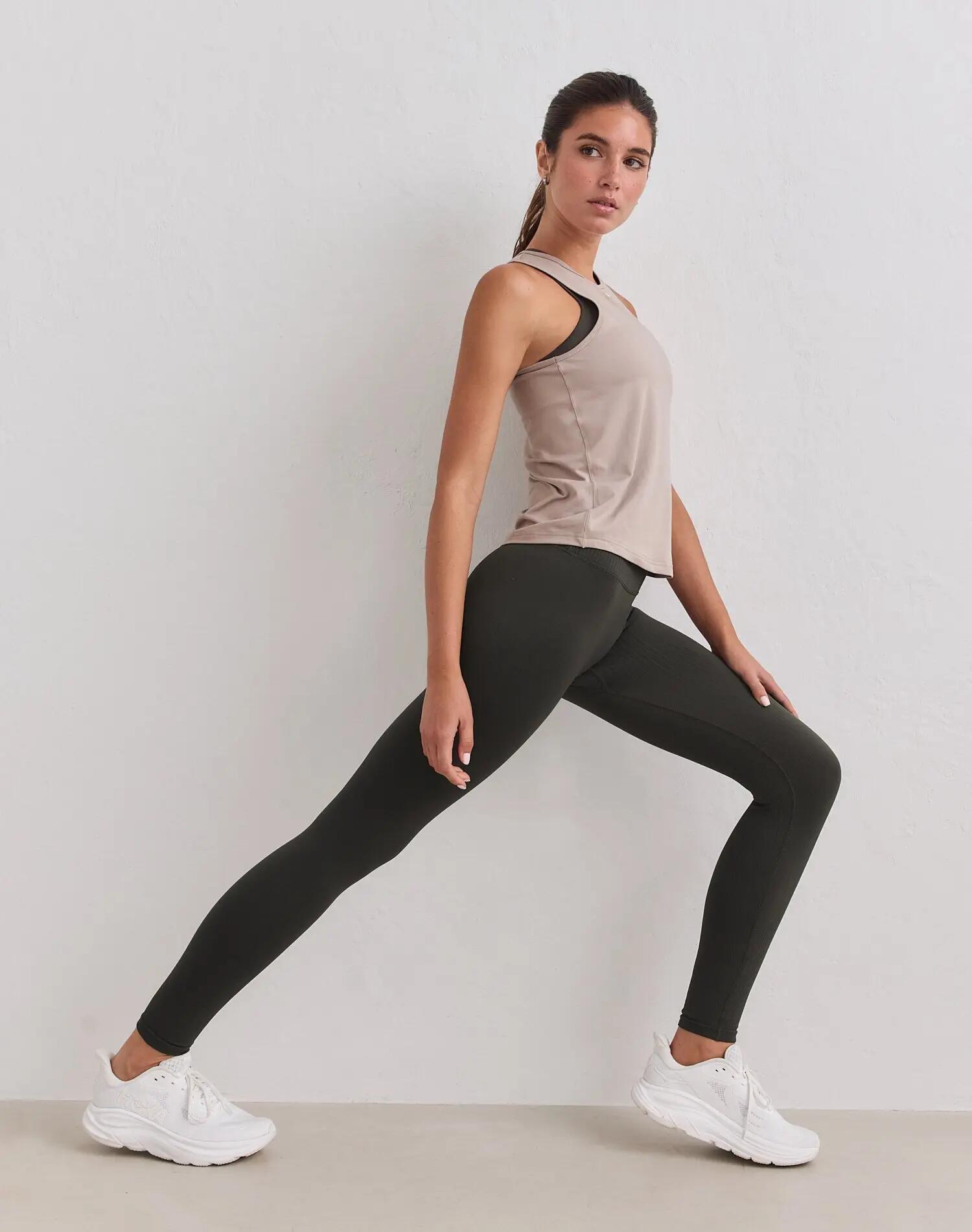 Dames Sportlegging Geribd Naadloos Hoge Taille Squat Proof Petite Donkerklimop 2/6
