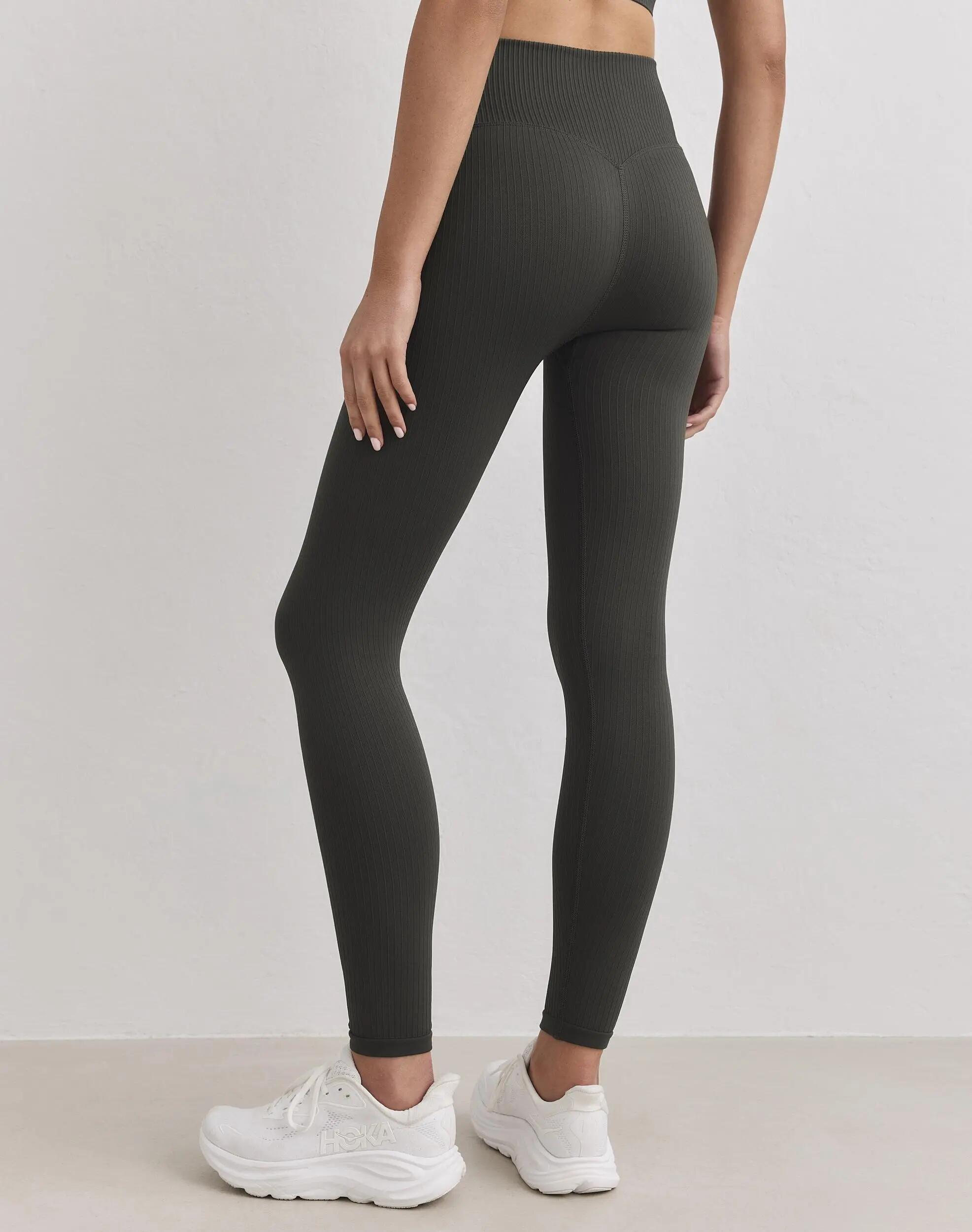 Donna Leggings a Coste Senza Cuciture Vita Alta Squat Proof Edera Scura 6/6