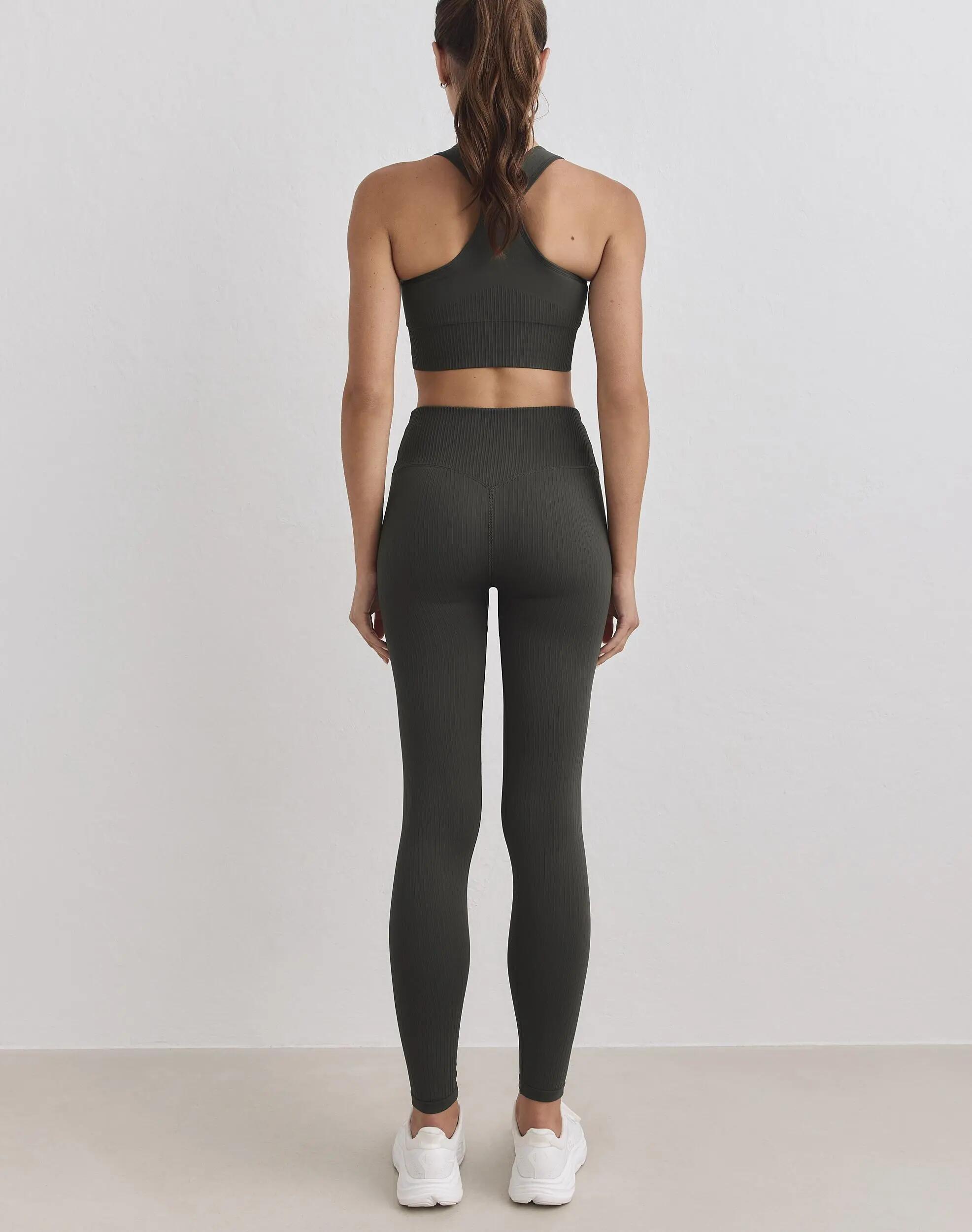 Donna Leggings a Coste Senza Cuciture Vita Alta Squat Proof Edera Scura 3/6