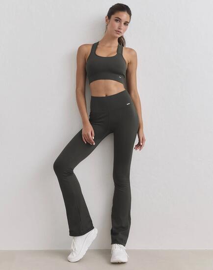 Damen Leggings Gerippt Nahtlos Ausgestellt Hochtailliert squat proof Efeugrün