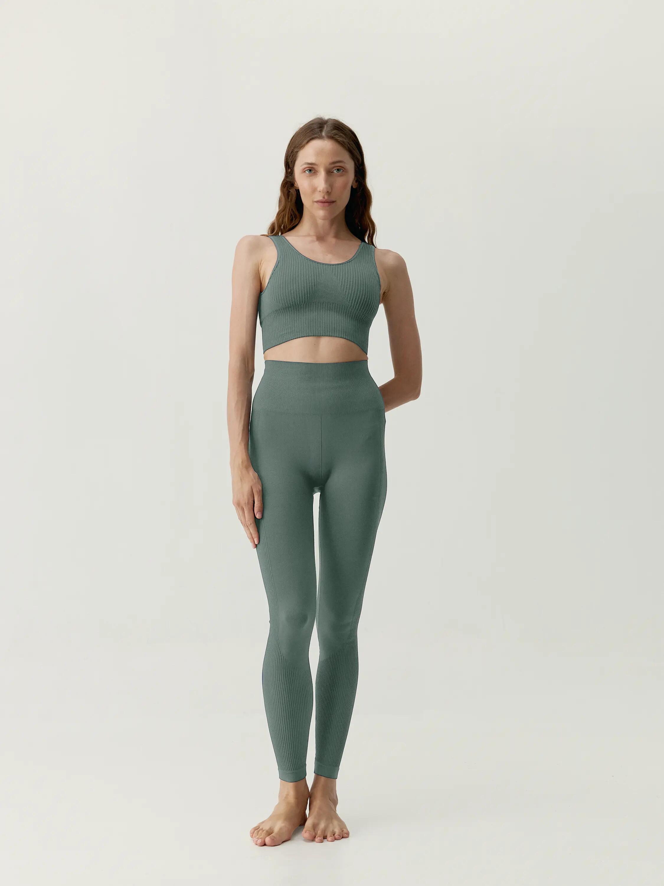 Sportleggings Damen Flow Nahtlos lang hoher Bund 4/5