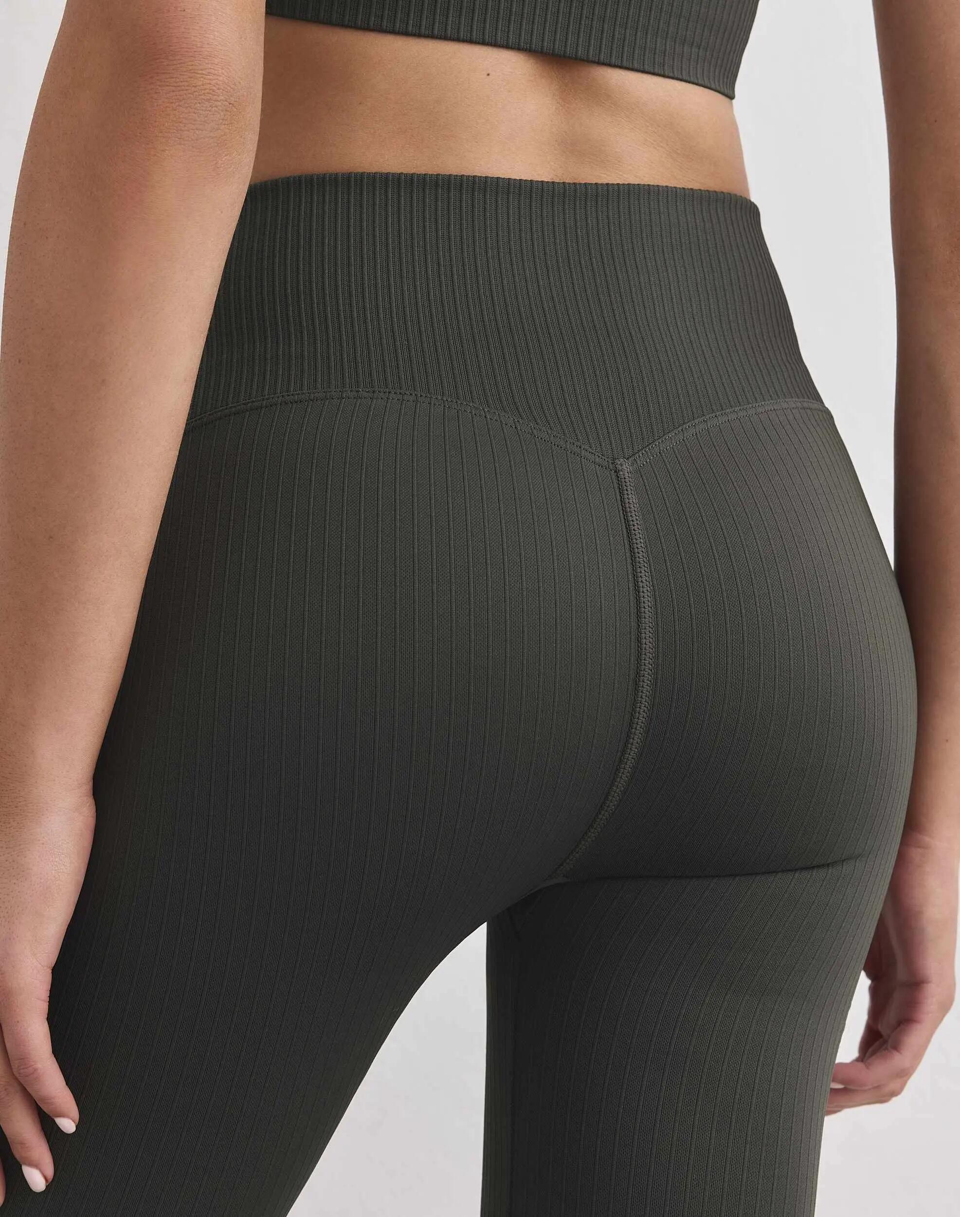 Mujer Mallas Acanaladas Sin Costuras Acampanadas Cintura Alta squat proof Verde 4/5