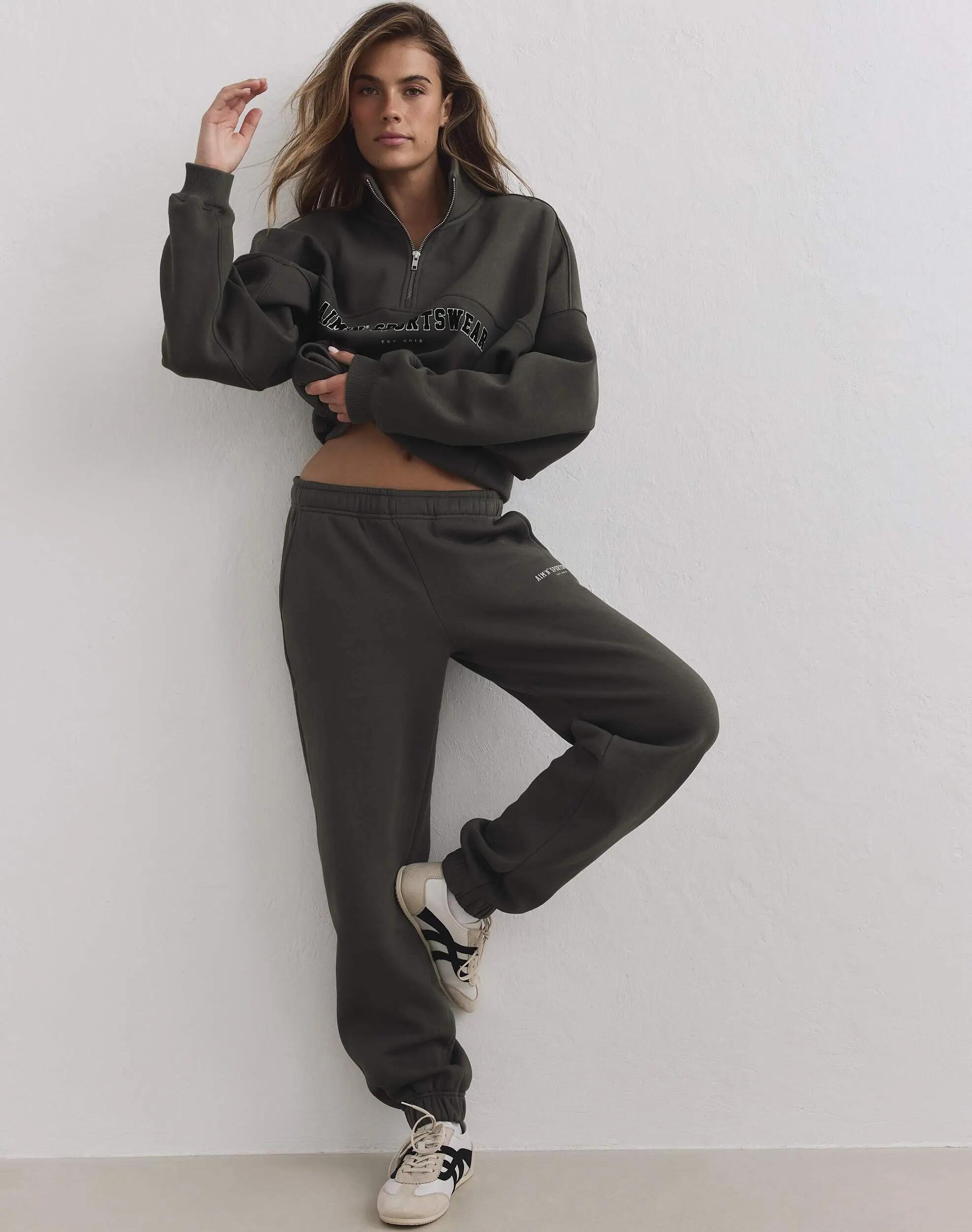 Dames Joggingbroek Geborsteld Tricot Middelhoge Taille Klassiek Donker Klimop 5/5