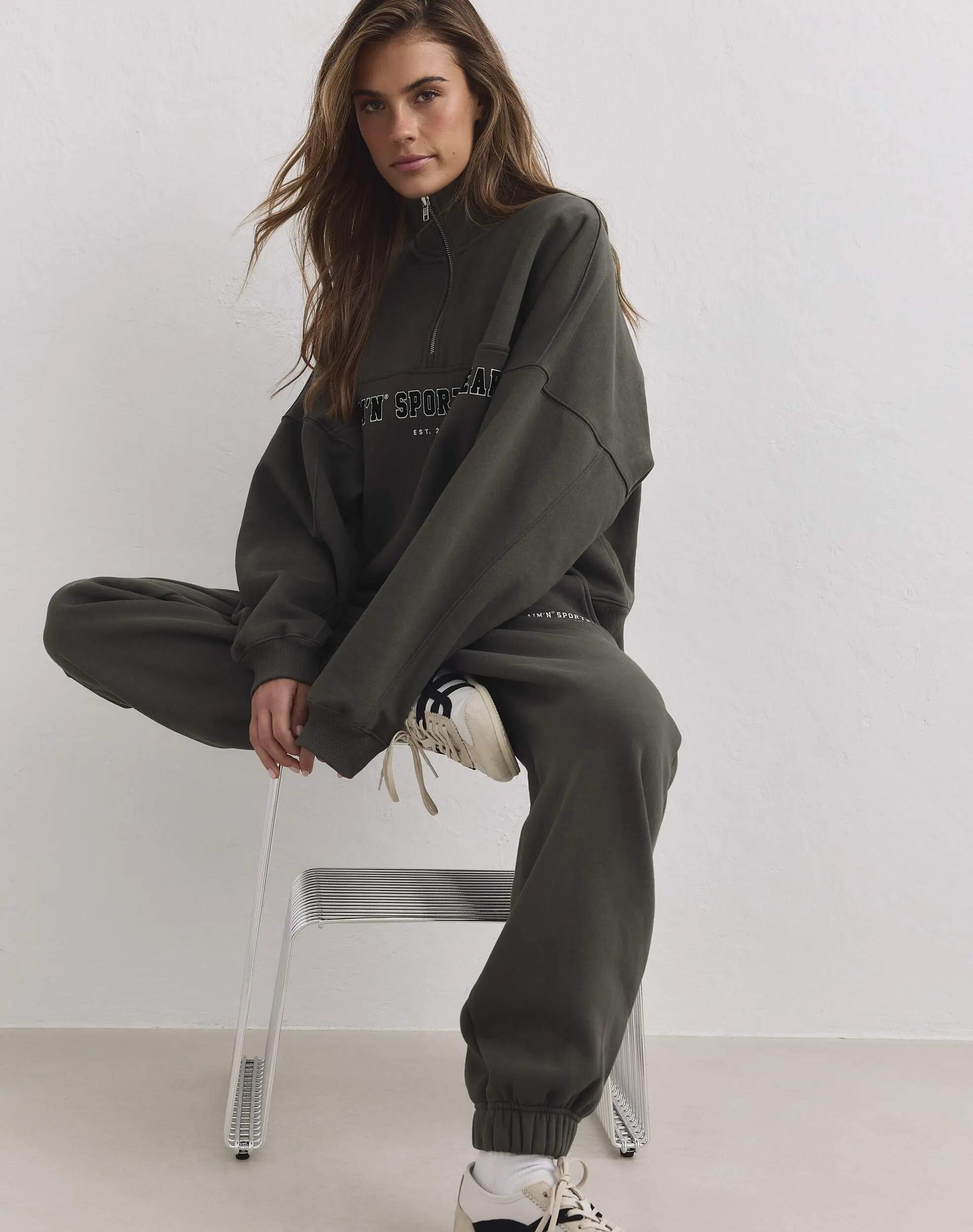 Dames Joggingbroek Geborsteld Tricot Middelhoge Taille Klassiek Donker Klimop 4/5