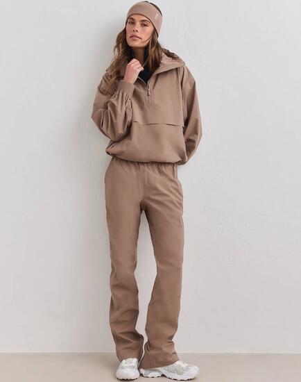 Femme Pantalon Imperméable À Enfiler Bas de Jambe Ajustables Zippés Noisette