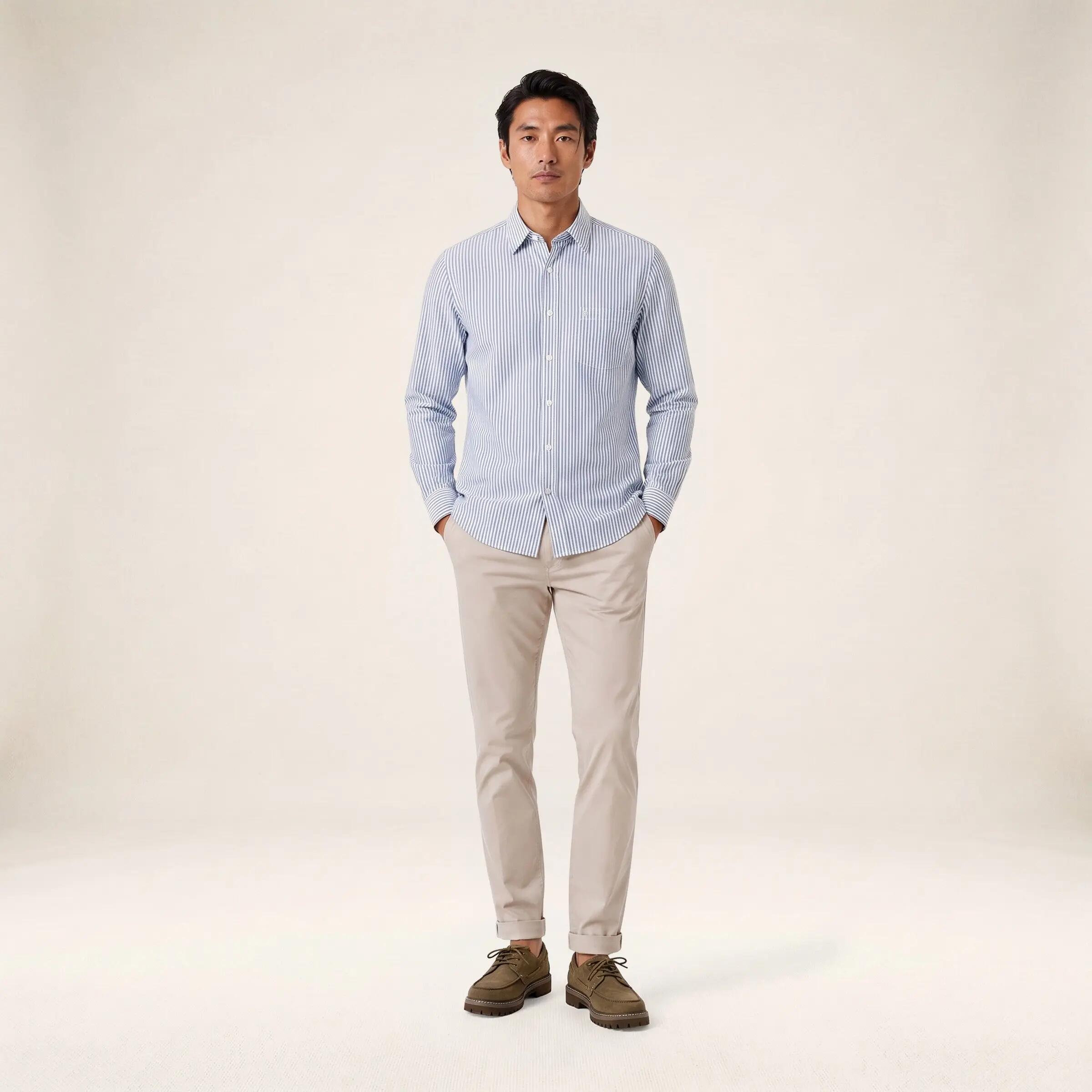 Chemise manches longues rayée en coton bleu 6/6