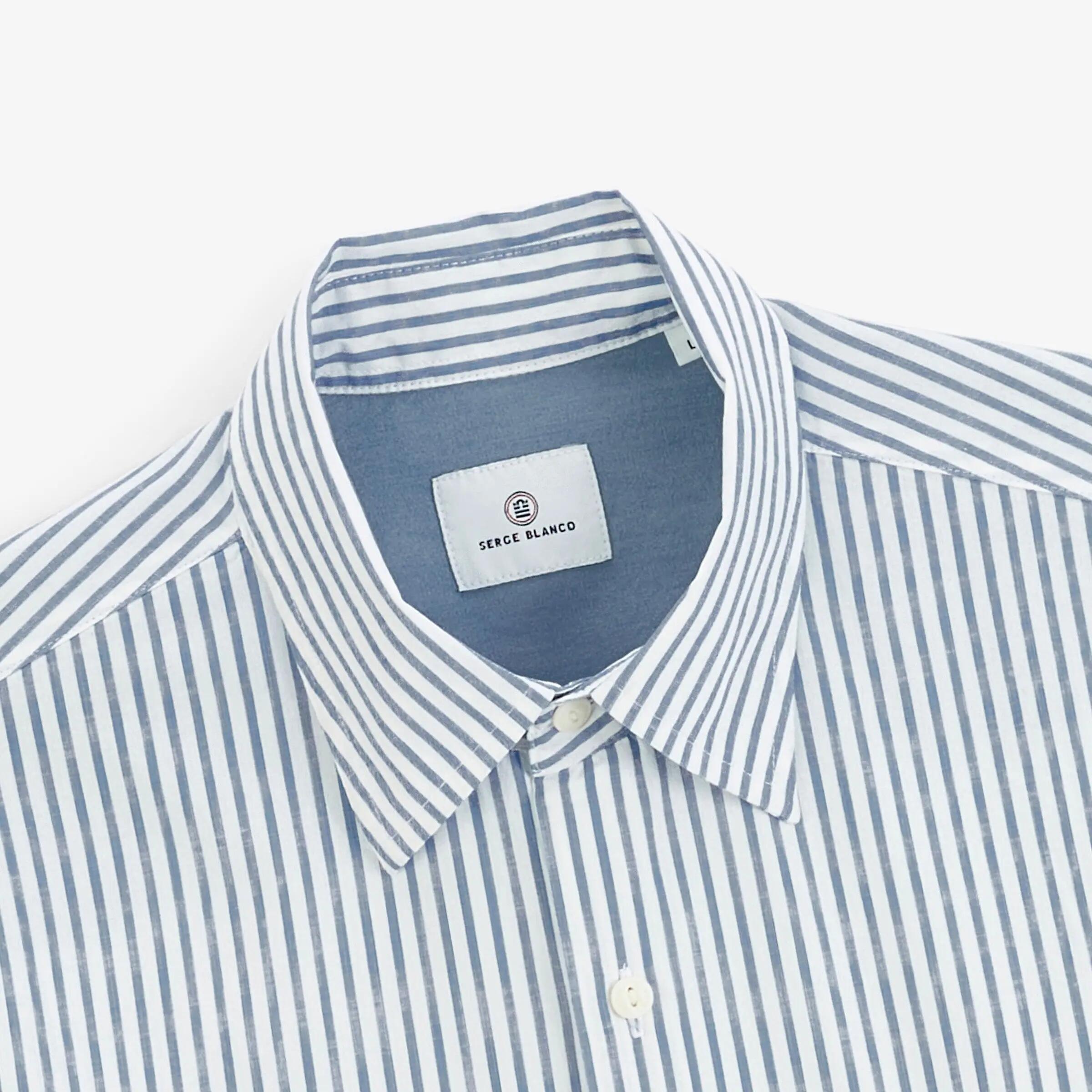 Chemise manches longues rayée en coton bleu 4/6