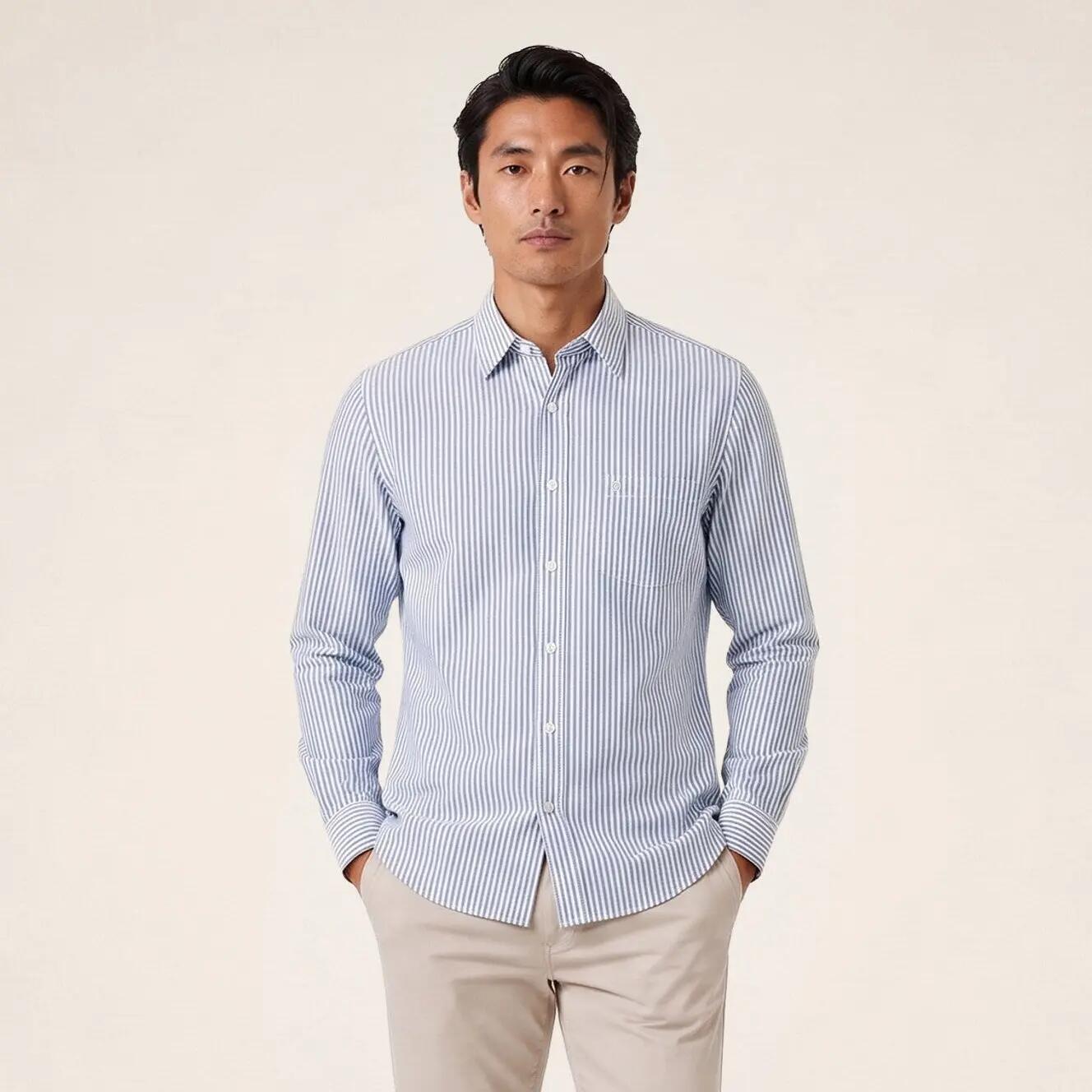 Chemise manches longues rayée en coton bleu 2/6
