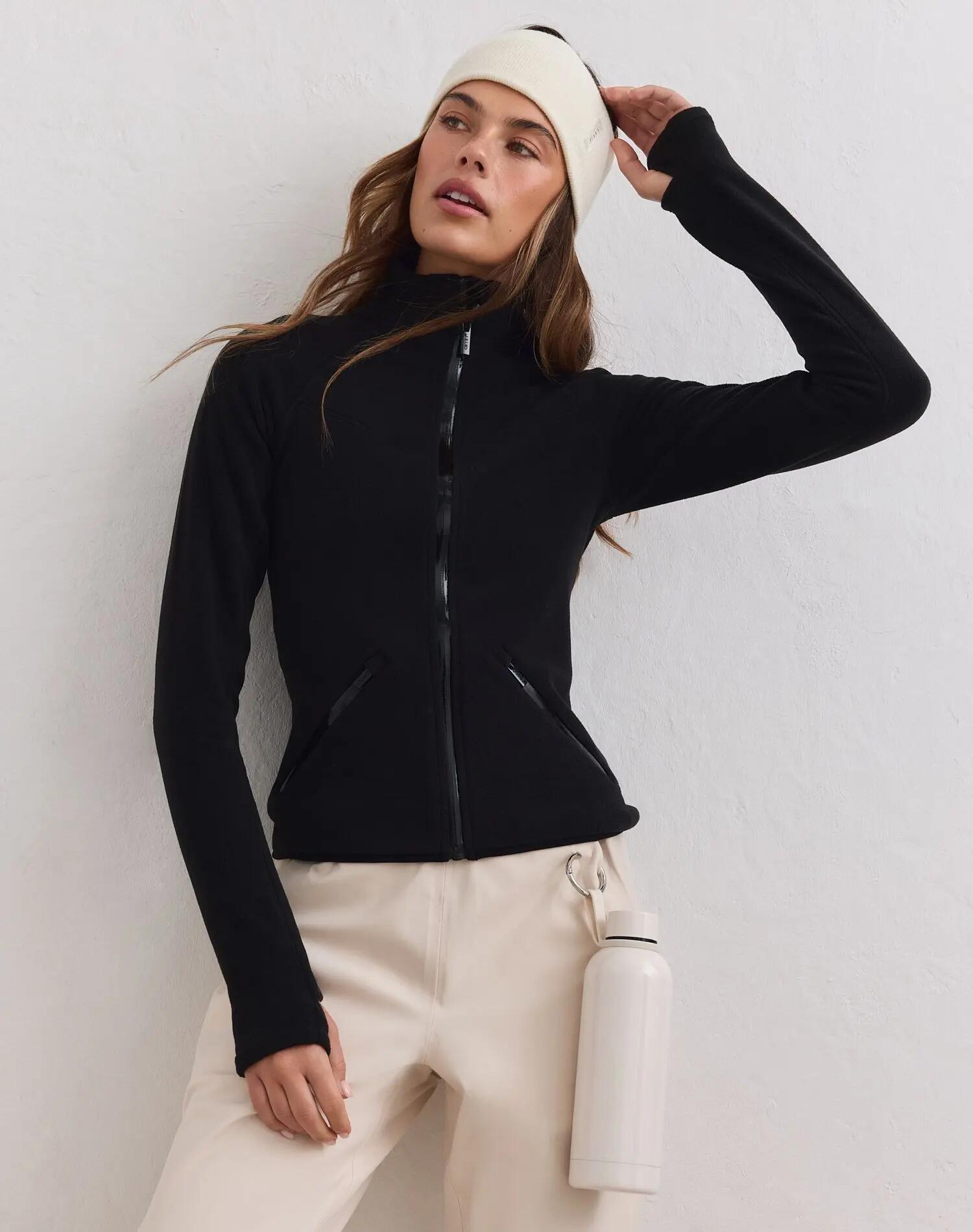 Damen Jacke Aus Elastischem Fleece mit Reißverschluss Schwarz 4/4