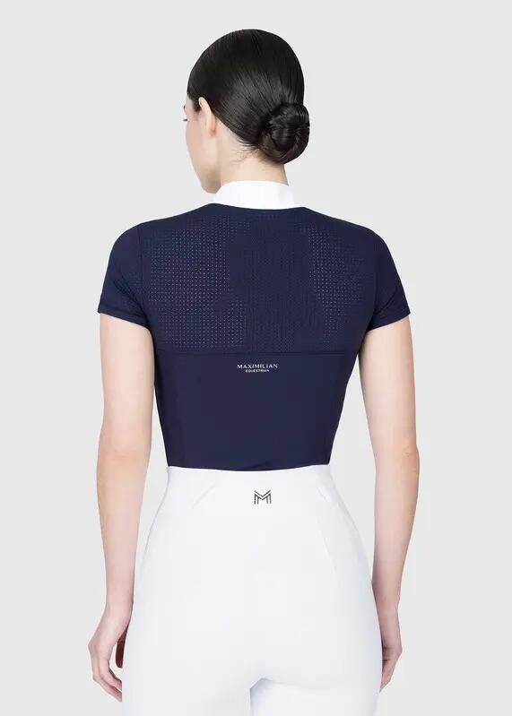 Camisa de Concurso Manga Corta Mujer Equitación Maximilian Grace Marino 3/7