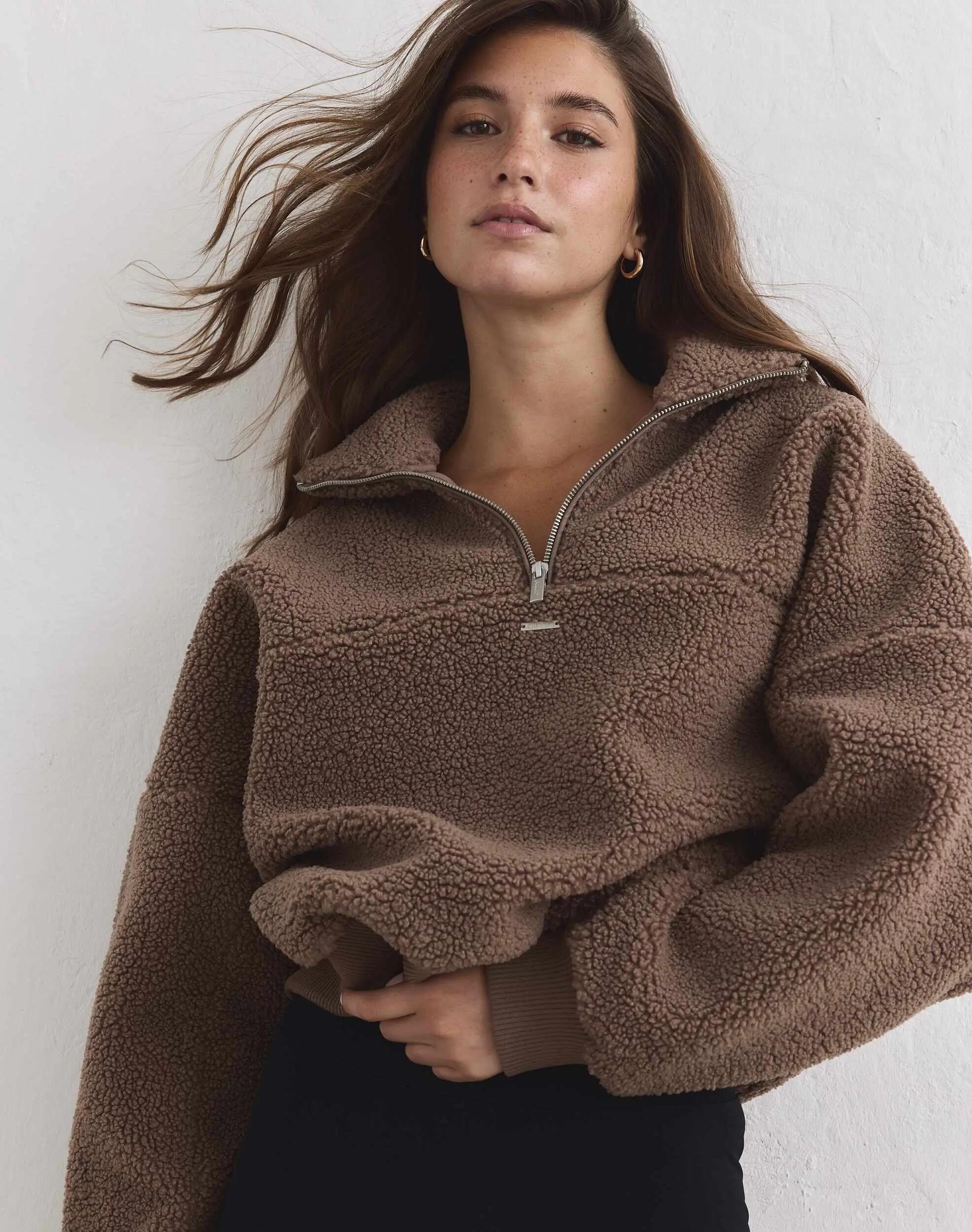 Donna Giacca in Pile con Mezza Zip Nocciola 4/7