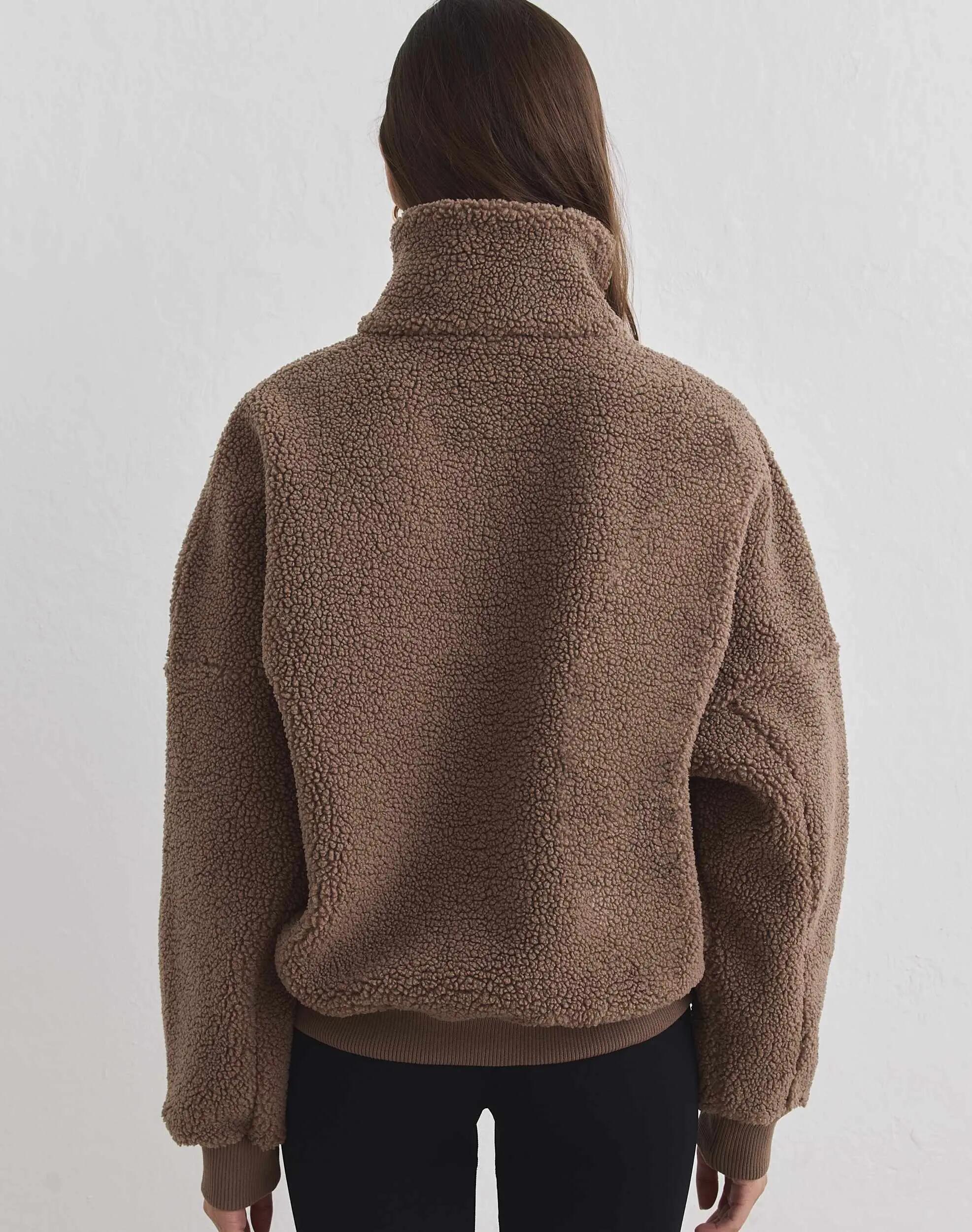 Donna Giacca in Pile con Mezza Zip Nocciola 2/7