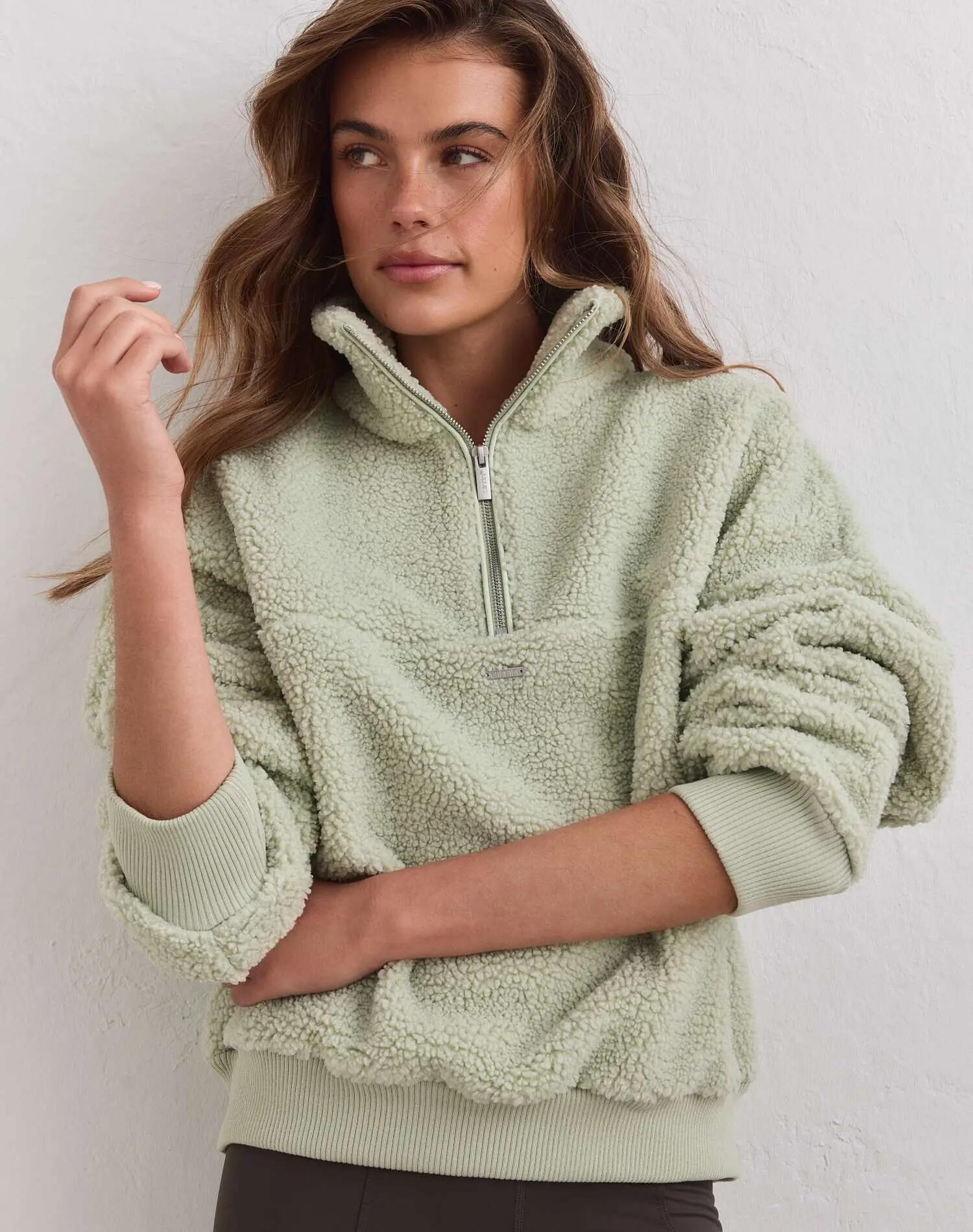 Donna Giacca in Pile con Mezza Zip Pistacchio 4/5
