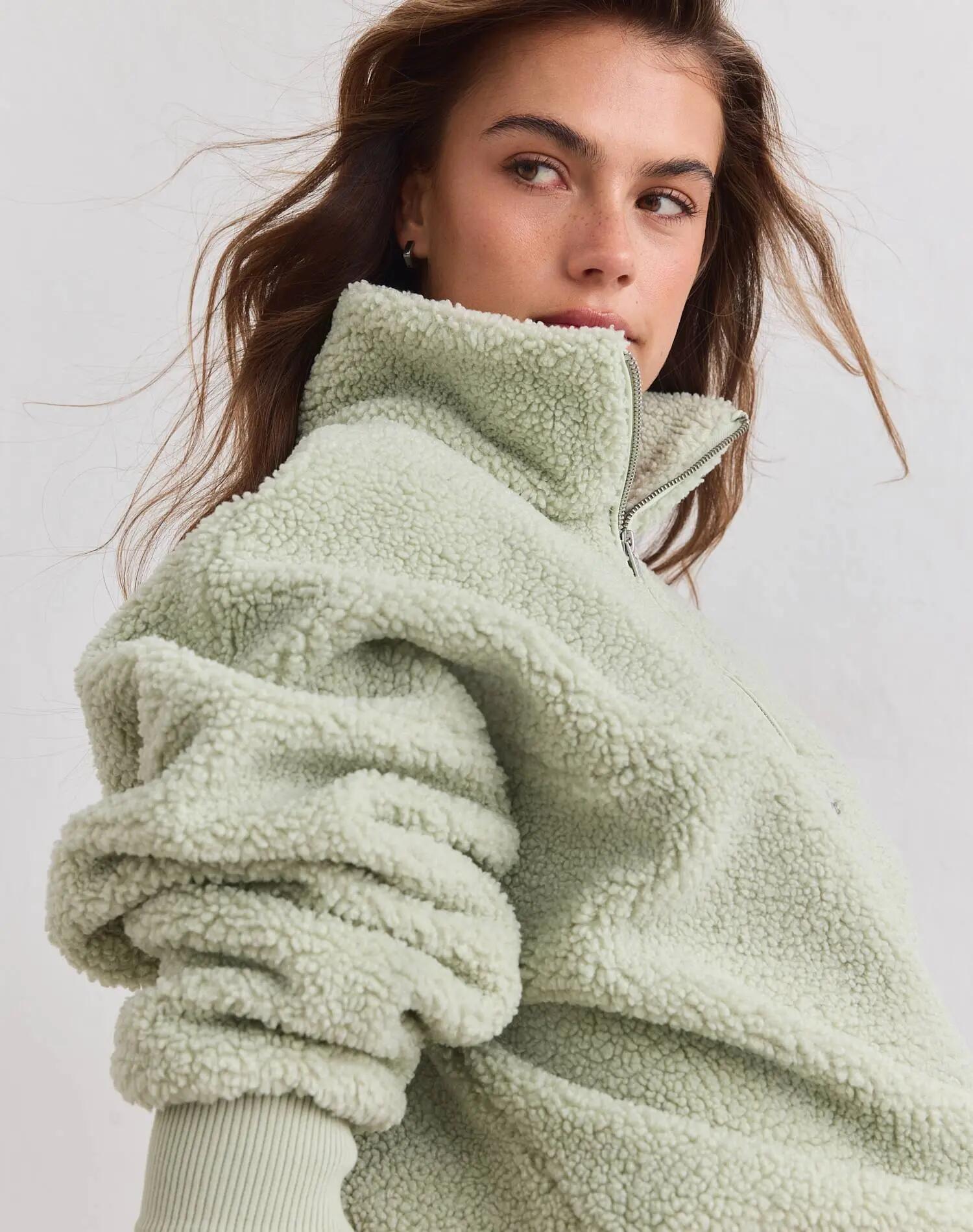 Donna Giacca in Pile con Mezza Zip Pistacchio 2/5