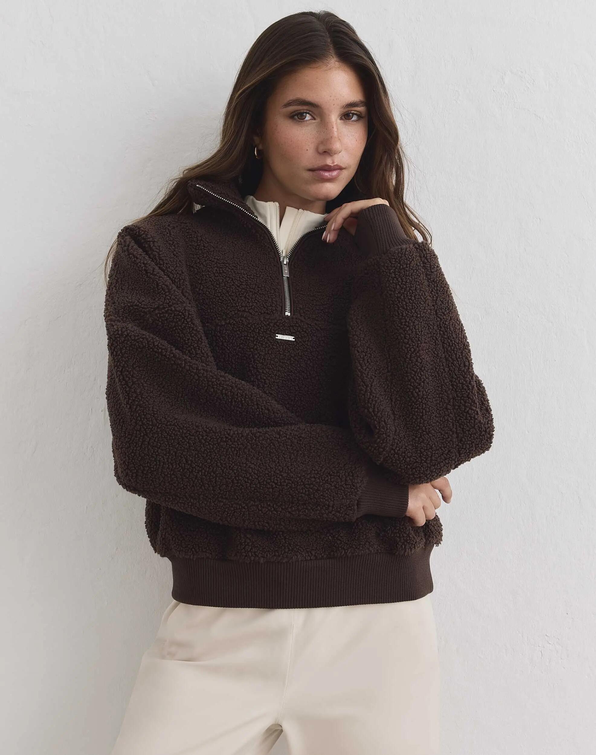 Donna Giacca in Pile con Mezza Zip Cioccolato 4/4