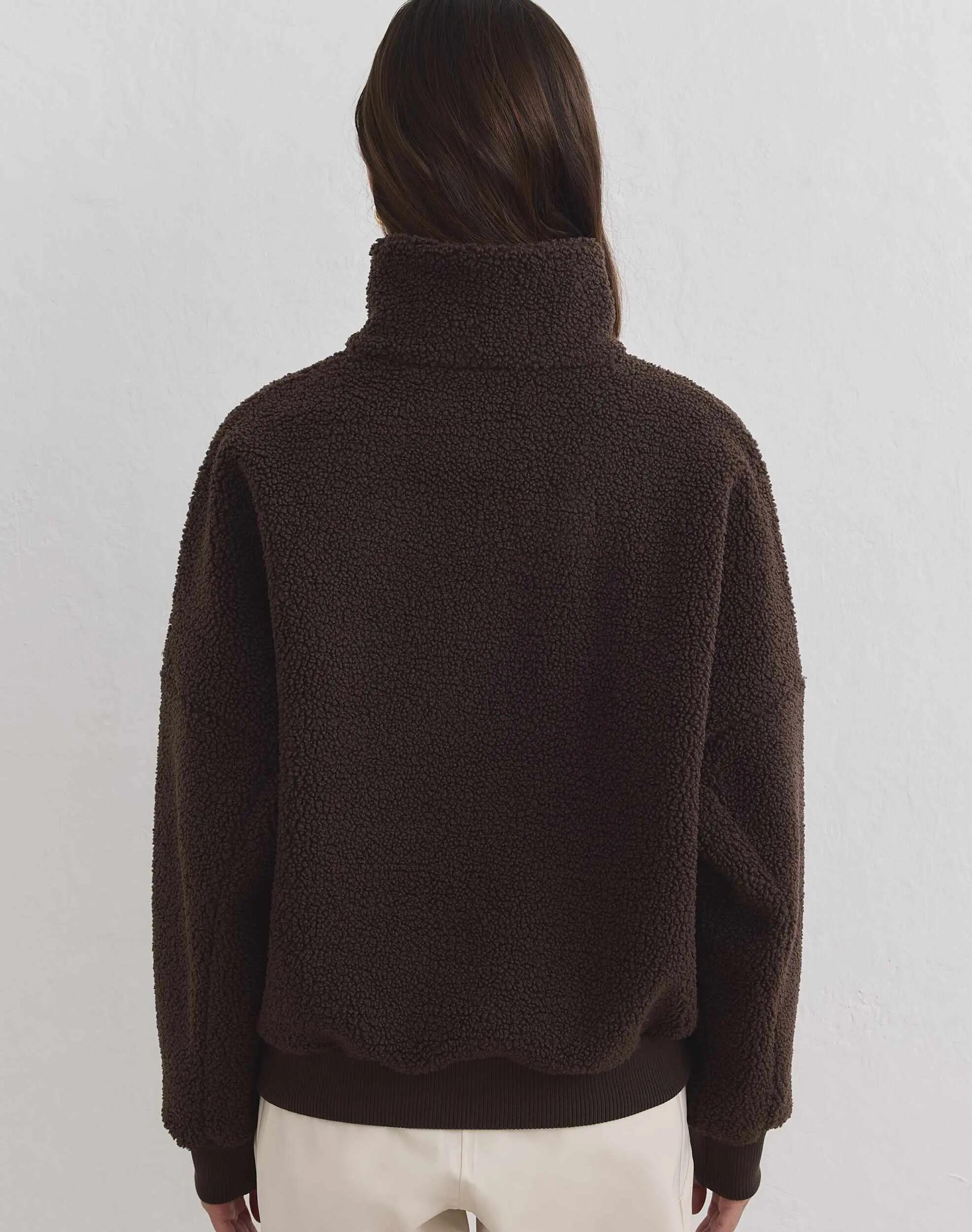 Donna Giacca in Pile con Mezza Zip Cioccolato 3/4