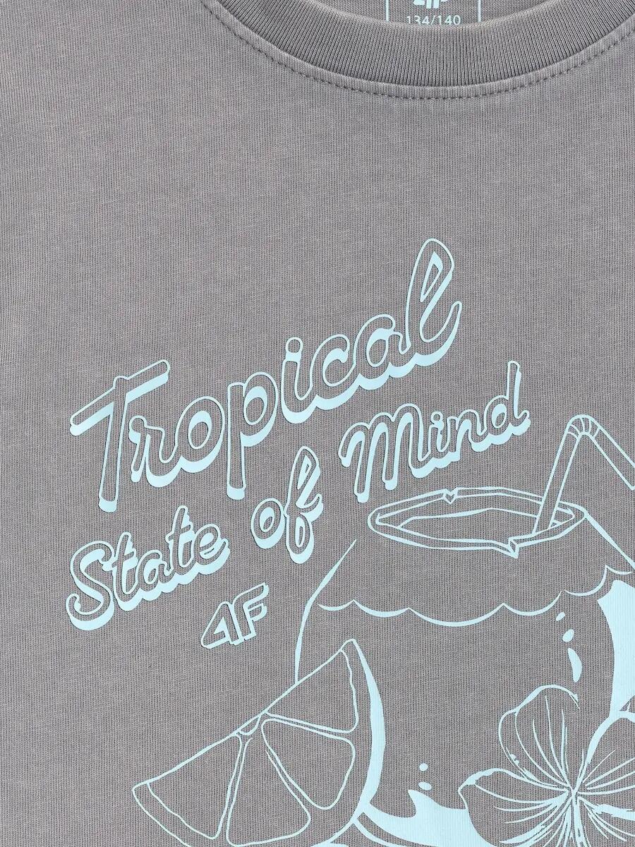 T-shirt loose crop top z nadrukiem dziewczęcy 4F 4FJRSS26TTSHF3983 6/6