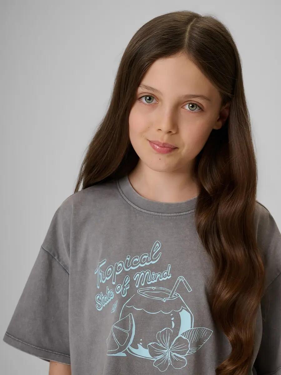 T-shirt loose crop top z nadrukiem dziewczęcy 4F 4FJRSS26TTSHF3983 3/6