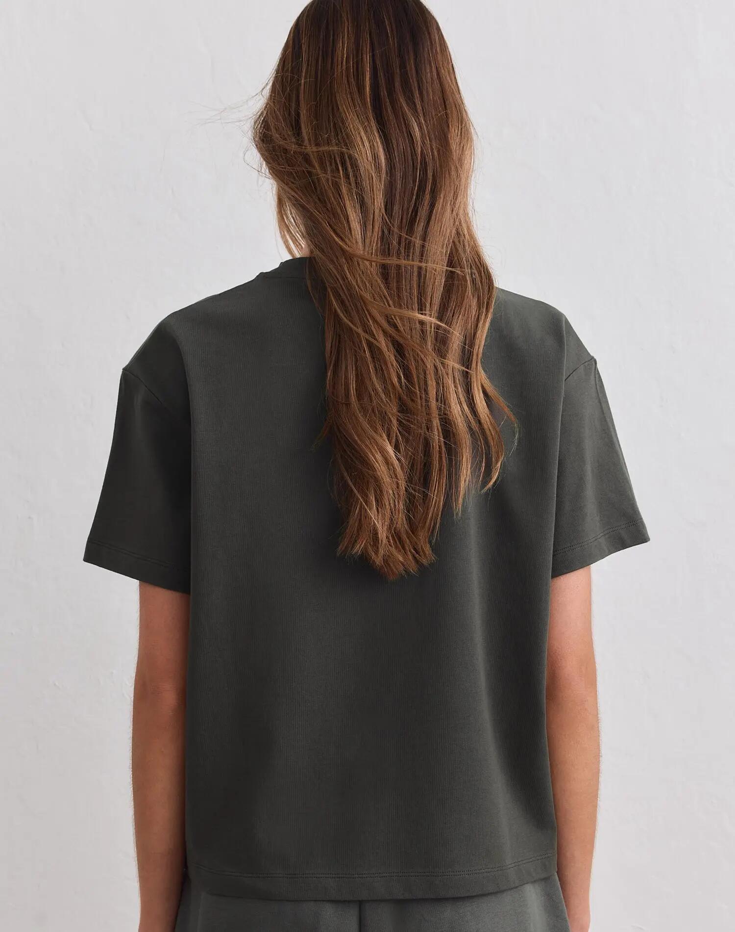 Dames T-shirt korte mouwen losvallend katoen Varsity donker klimopgroen 2/4