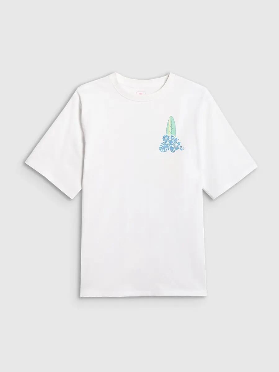T-shirt loose z nadrukiem dziewczęcy 4F 4FJRSS26TTSHF3980 5/7