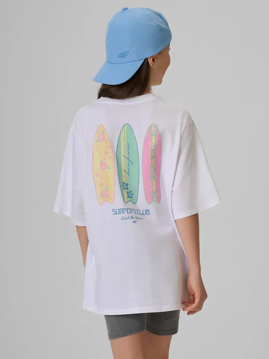 T-shirt loose z nadrukiem dziewczęcy 4F 4FJRSS26TTSHF3980 2/7