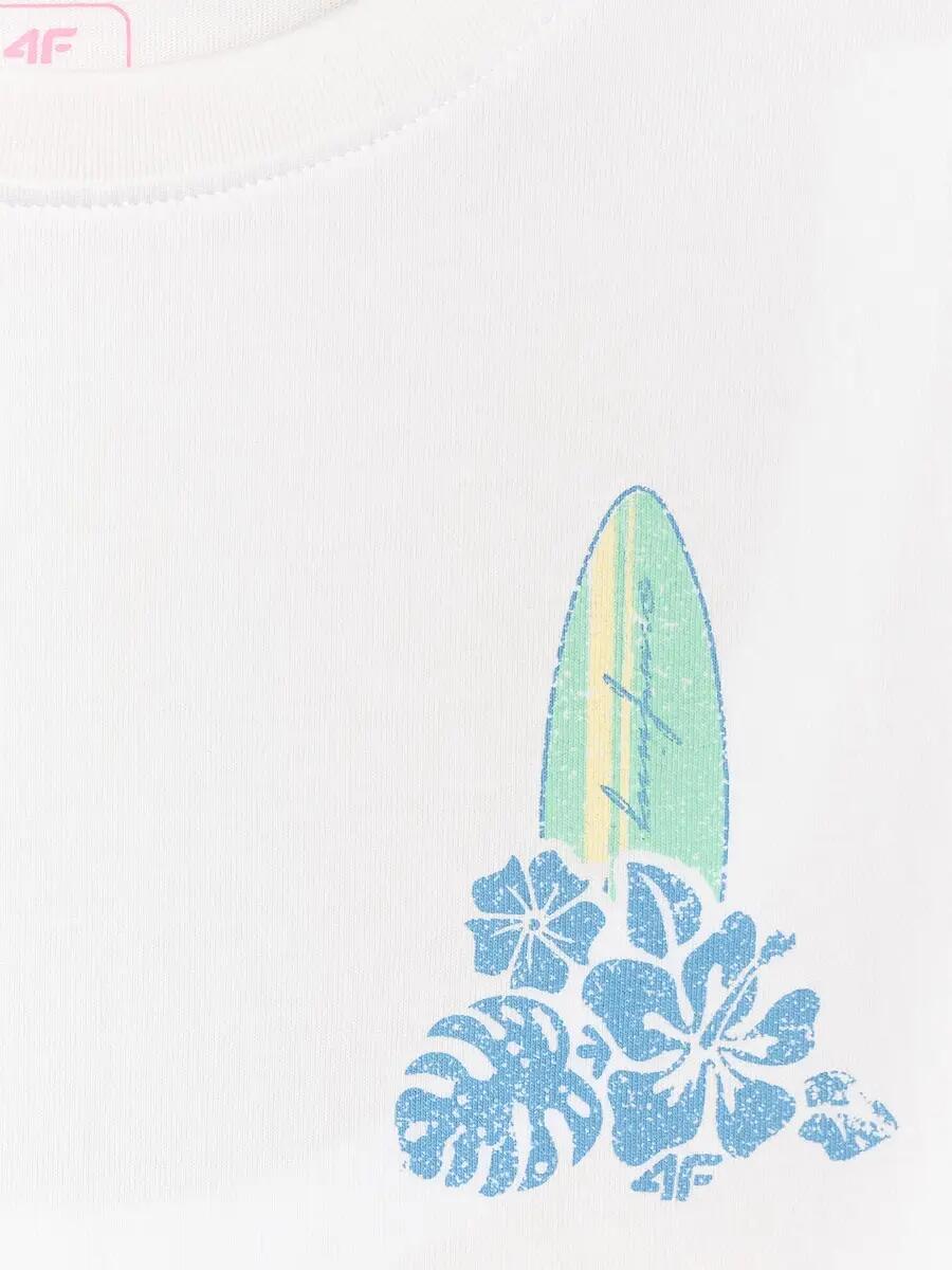 T-shirt loose z nadrukiem dziewczęcy 4F 4FJRSS26TTSHF3980 6/7