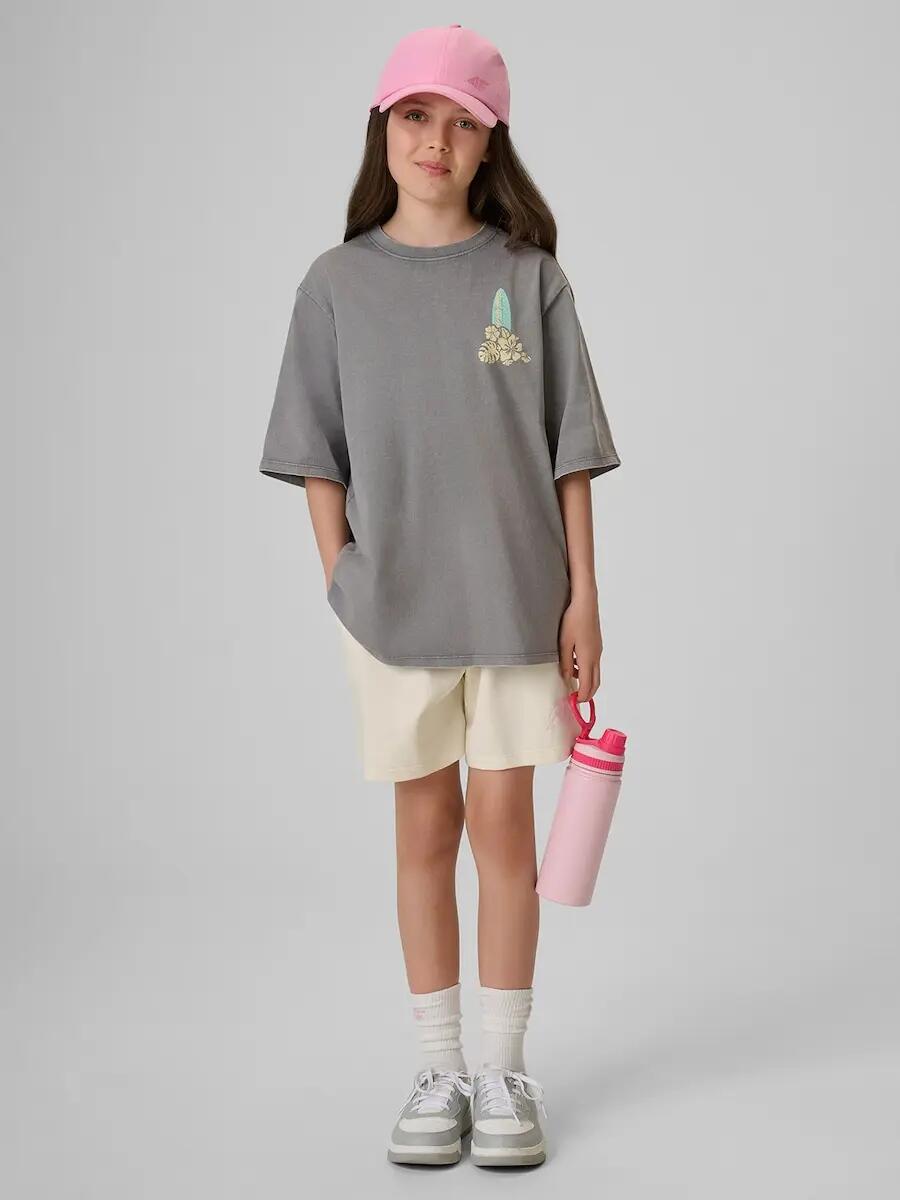 T-shirt loose z nadrukiem dziewczęcy 4F 4FJRSS26TTSHF3980 4/7