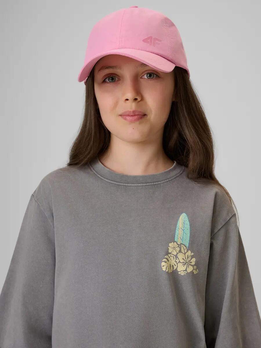 T-shirt loose z nadrukiem dziewczęcy 4F 4FJRSS26TTSHF3980 3/7