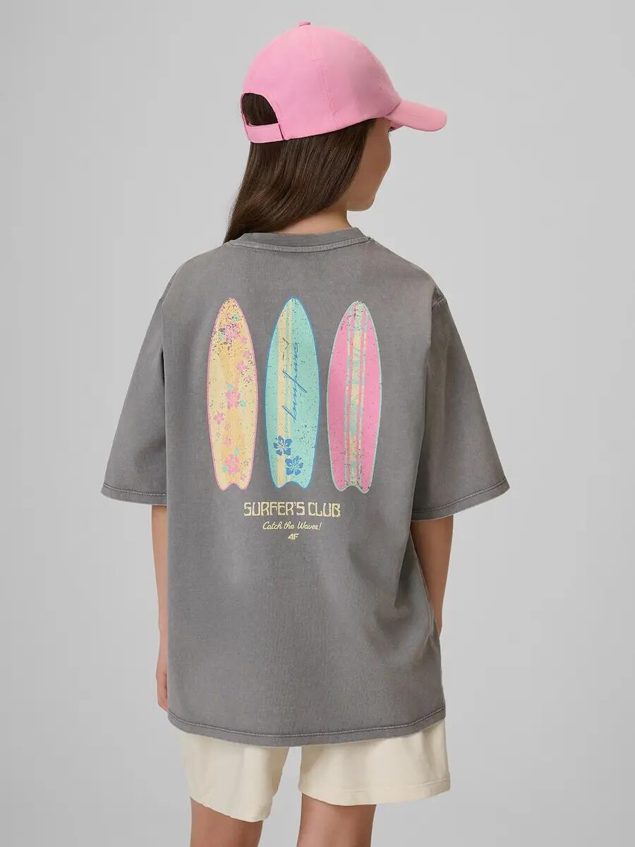 T-shirt loose z nadrukiem dziewczęcy 4F 4FJRSS26TTSHF3980 2/7