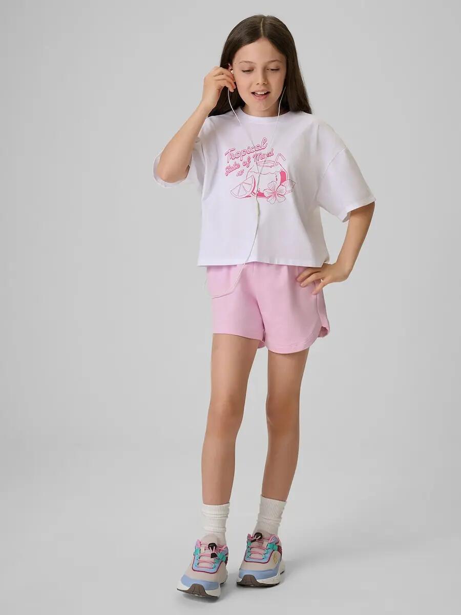 T-shirt loose crop top z nadrukiem dziewczęcy 4F 4FJRSS26TTSHF3983 3/6