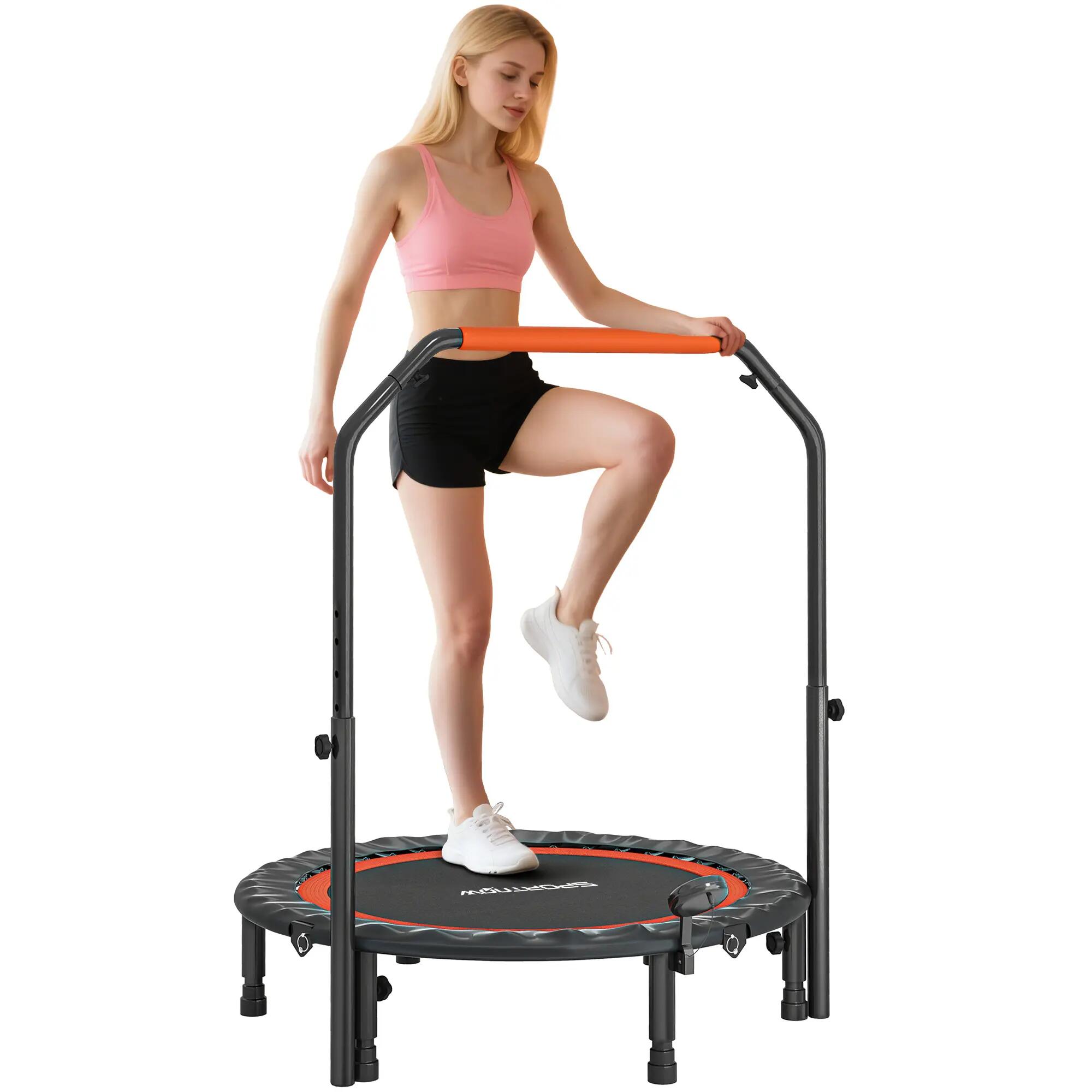 Trampoline poignée ajustable 28 ressorts 6 pieds 102 cm noir rouge 1/6