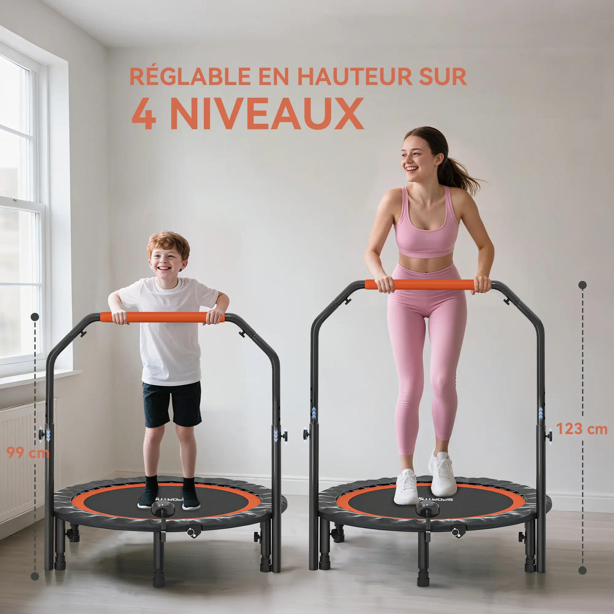 Trampoline poignée ajustable 28 ressorts 6 pieds 102 cm noir rouge 6/6