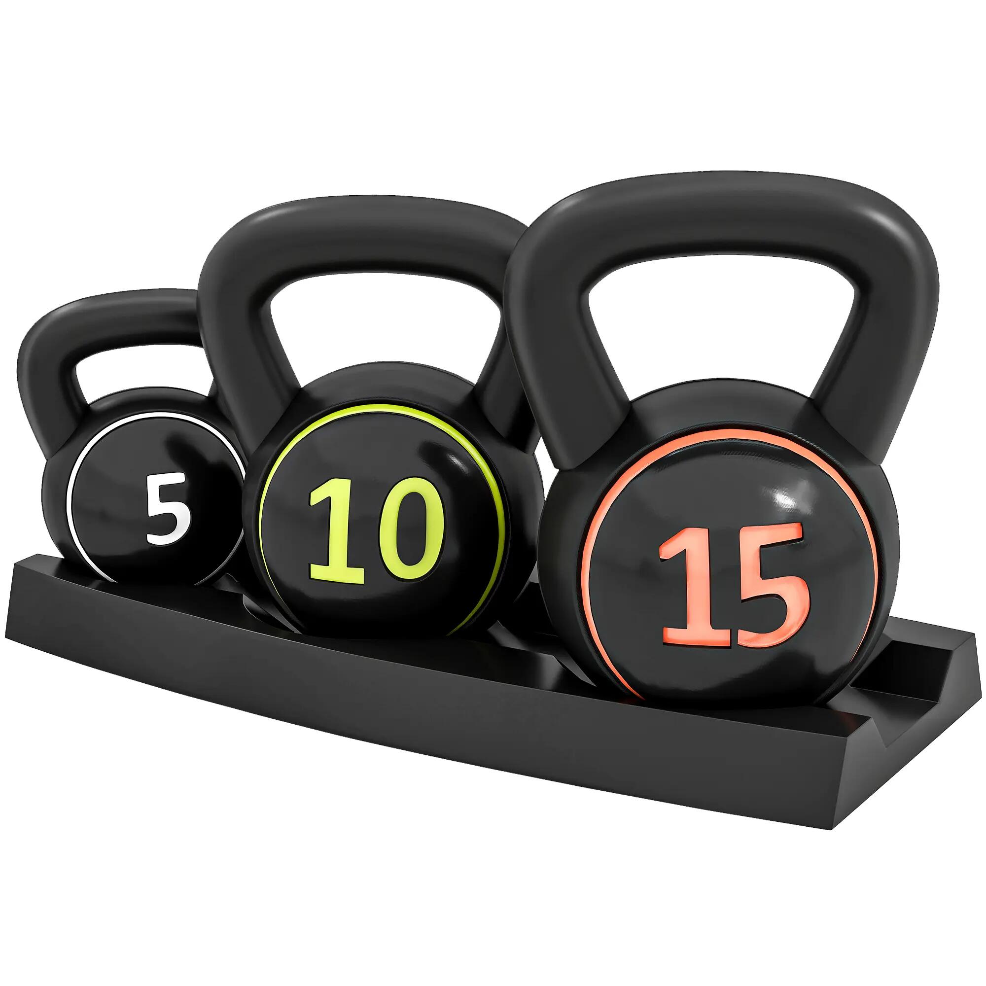 Lot de 3 kettlebells 2,2, 4,5 et 6,8 kg poignée antidérapante entraînement sport 2/9