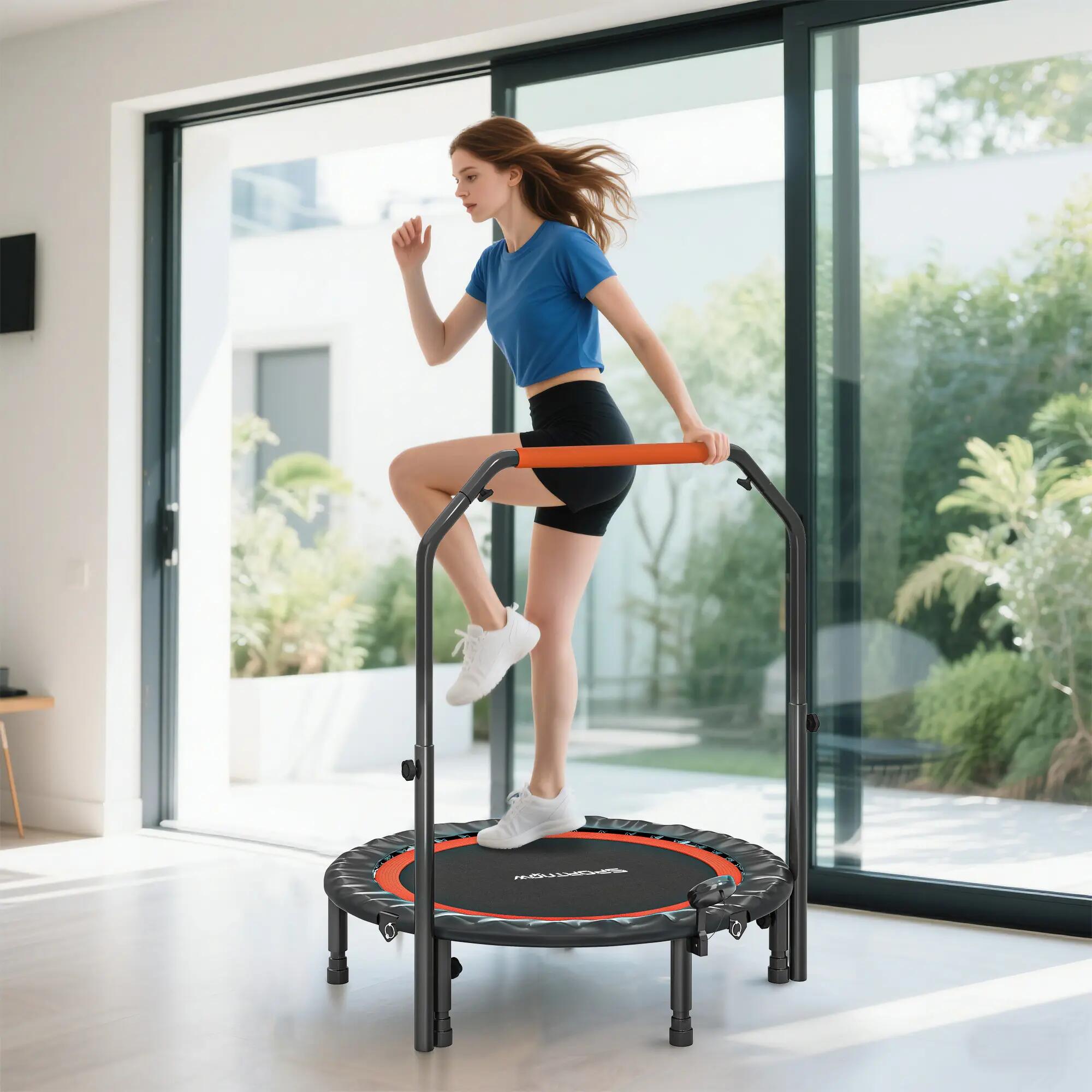 Trampoline poignée ajustable 28 ressorts 6 pieds 102 cm noir rouge 4/6