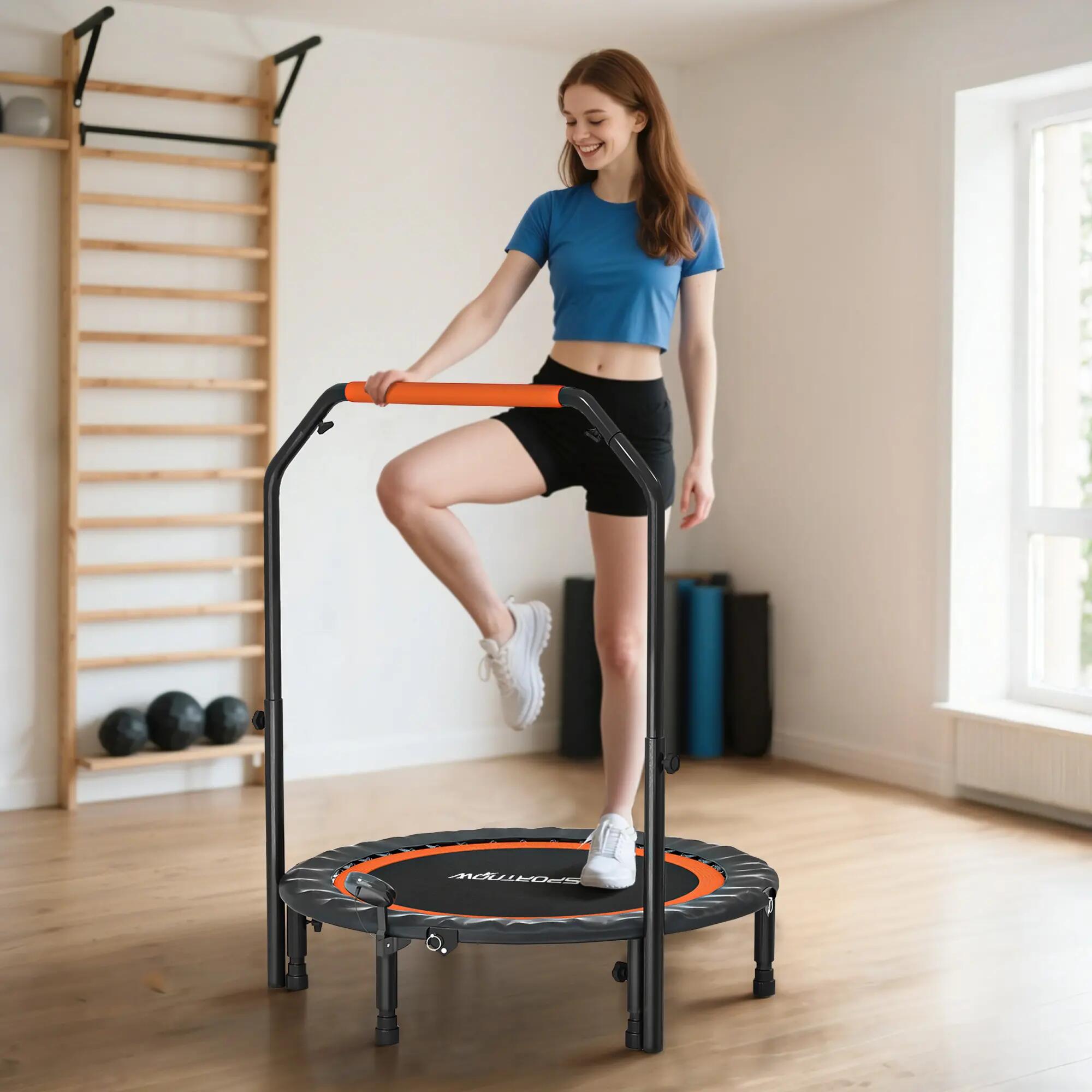 Trampoline poignée ajustable 28 ressorts 6 pieds 102 cm noir rouge 3/6