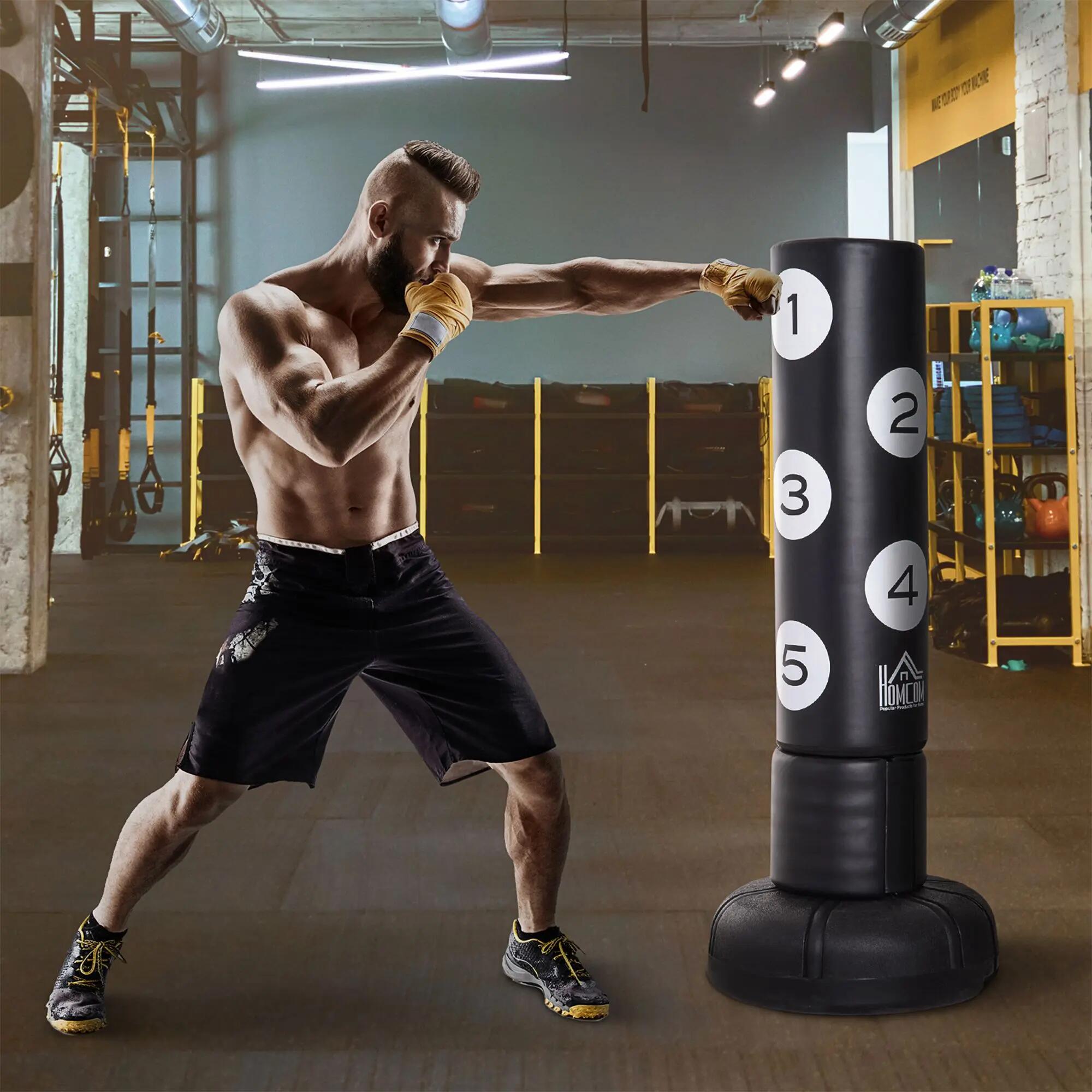 sac de frappe autoportant - boxe - mixte - base remplissable, rembourré - noir 4/6