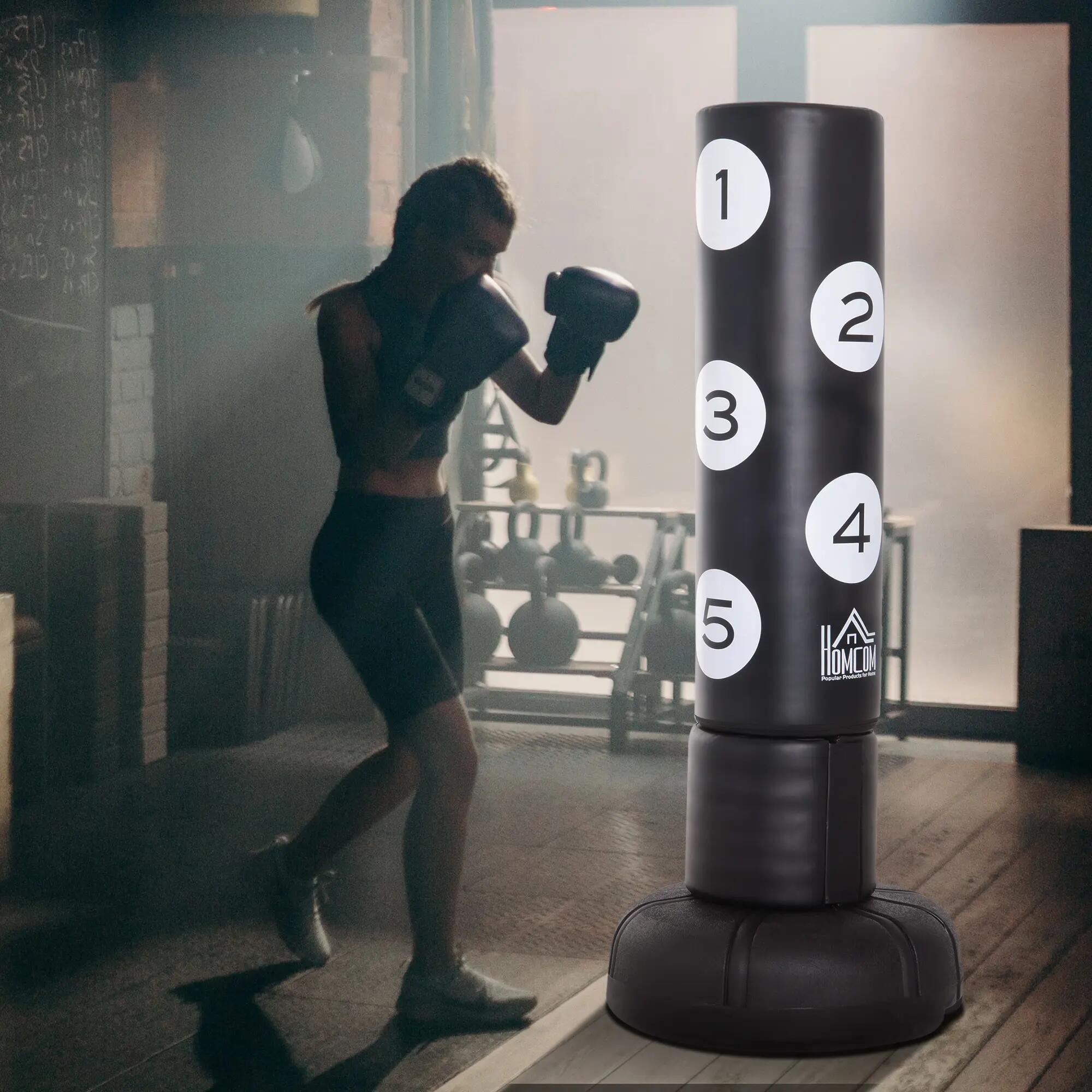 sac de frappe autoportant - boxe - mixte - base remplissable, rembourré - noir 3/6