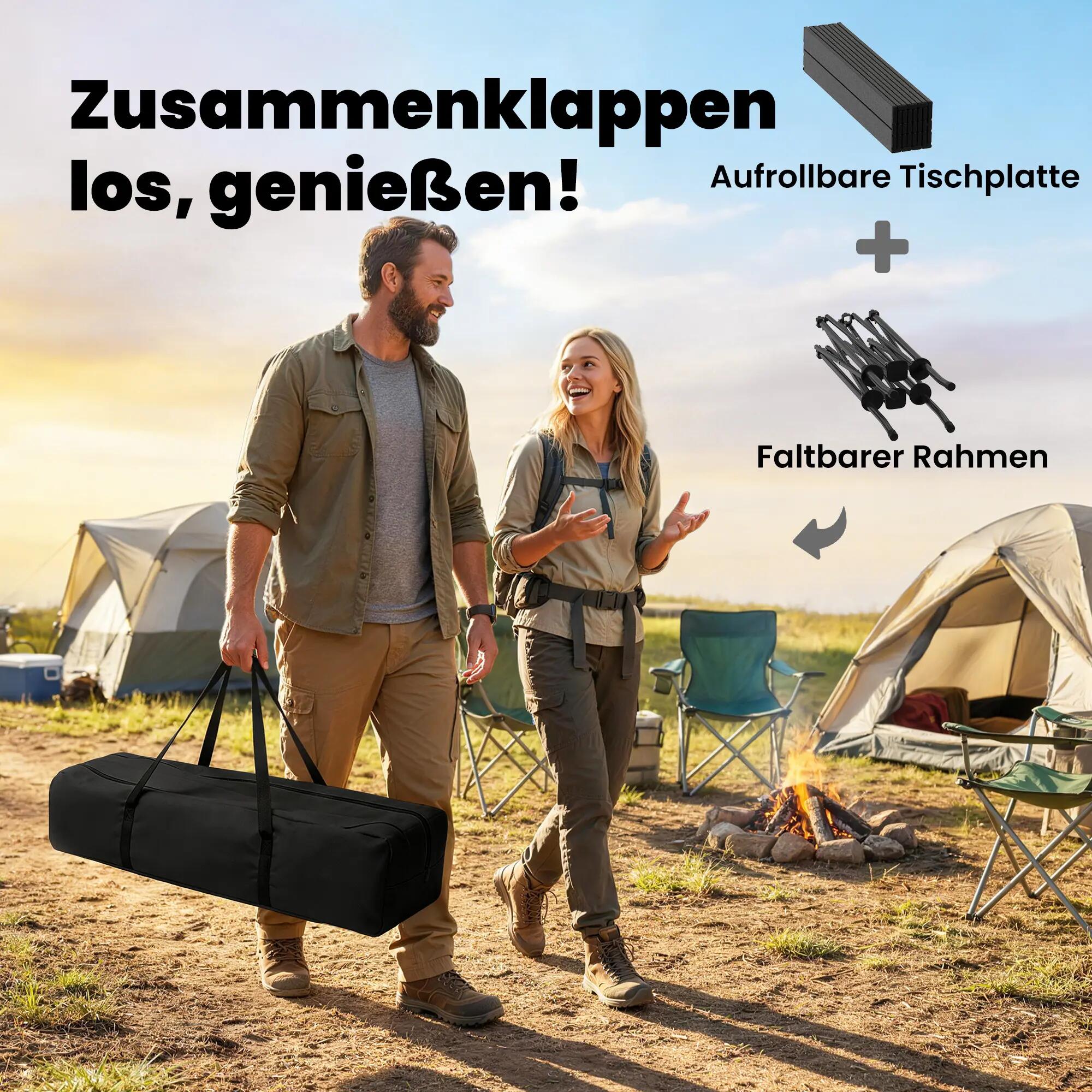 Table de pique-nique pliable et enroulable, table de camping portable avec 6/9