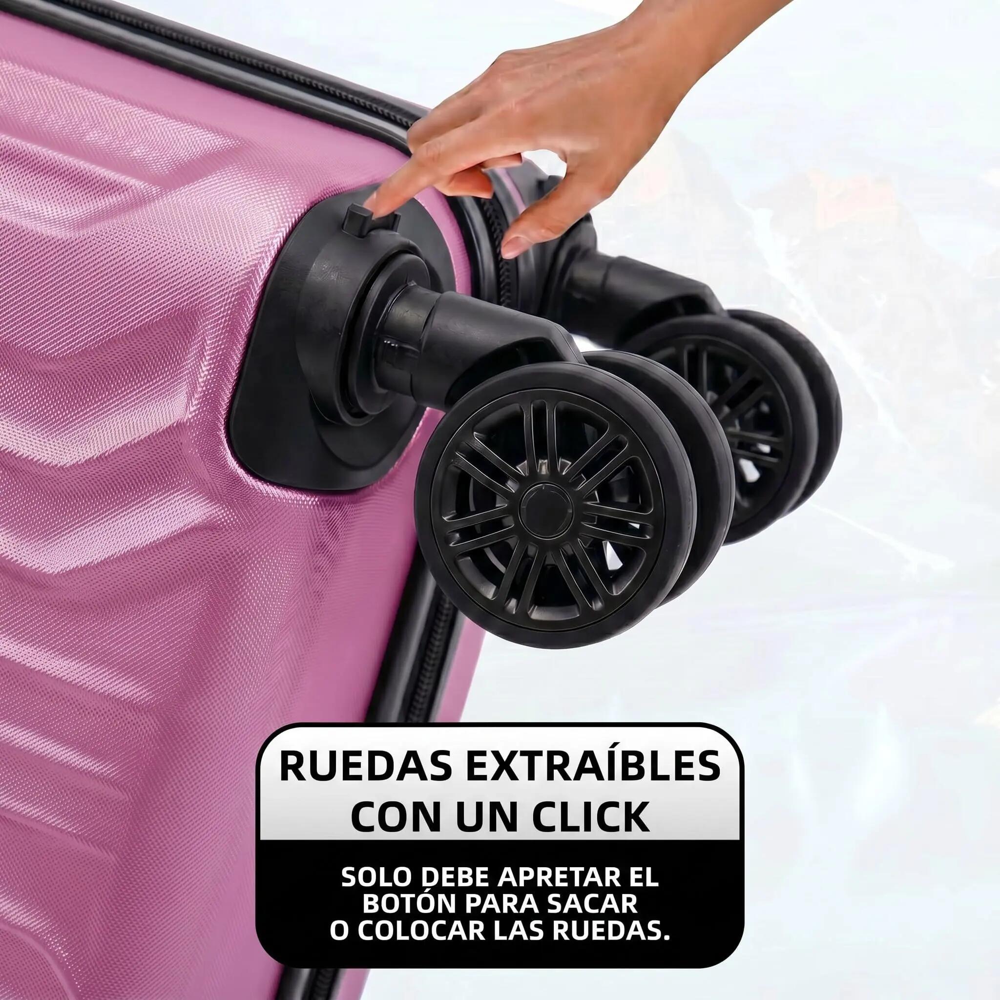 Maleta Equipaje de Mano 40x30x20cm (27L) Ruedas Desmontables ABS (Fucsia) 7/7