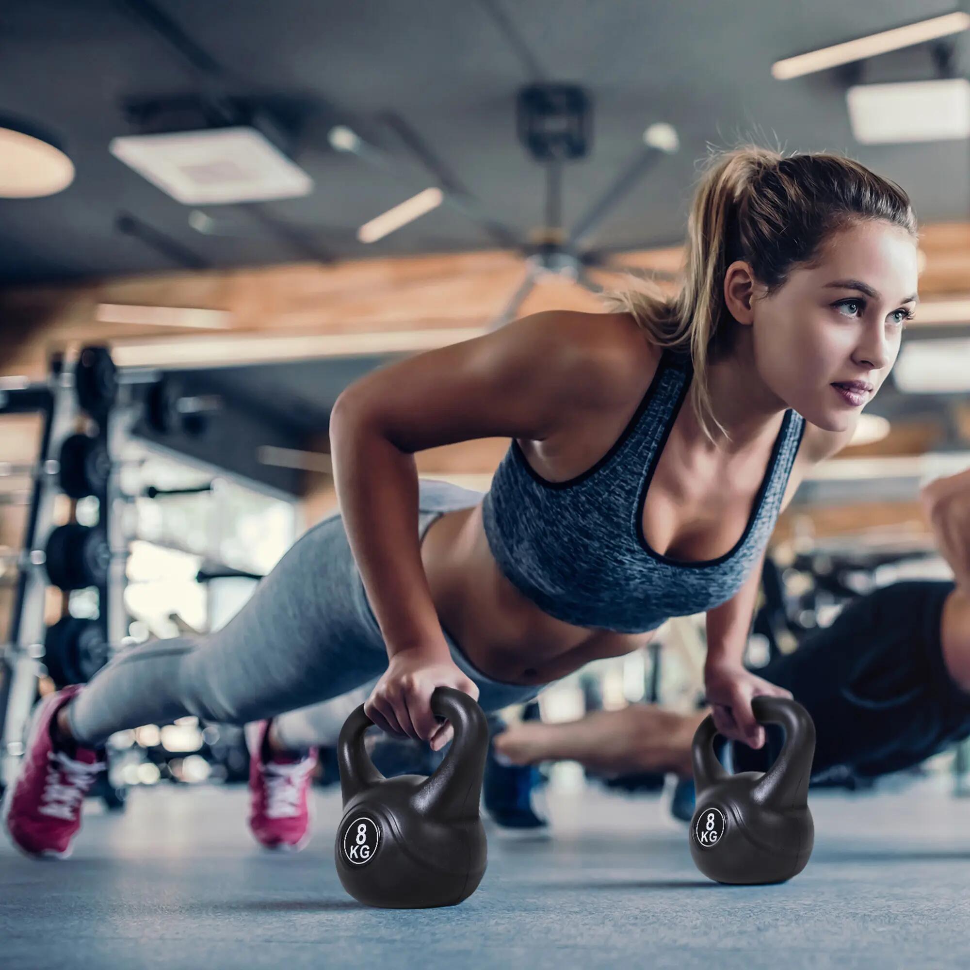 Kettlebell fitness - Unisexe - 8 kg, revêtement plastique, large poignée - Noir 4/6