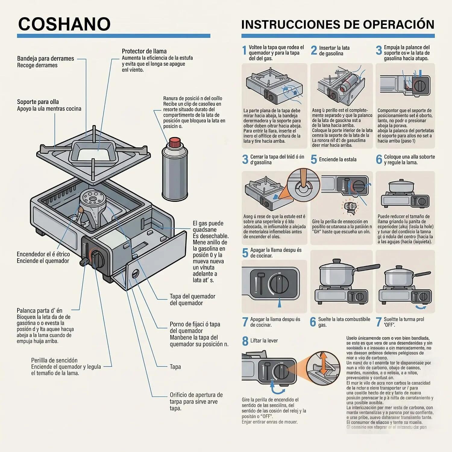 Hornillo Camping Gas, Cocina Portátil, 4 Botellas + Adaptador de Bombona 6/7