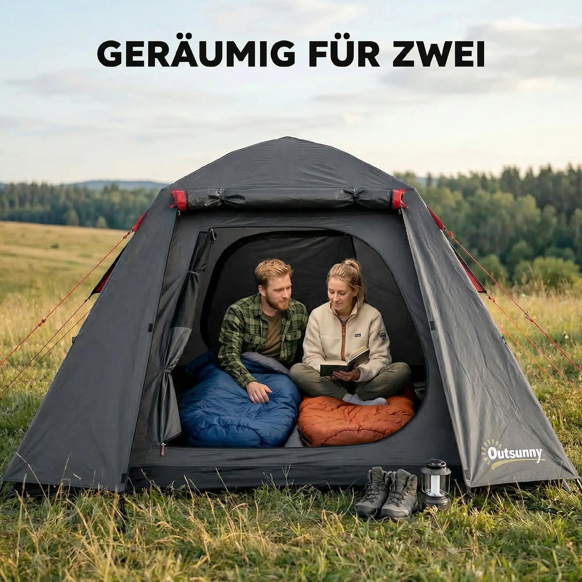 Tente de camping - Dôme imperméable 3000 mm - Gris/rouge 6/6