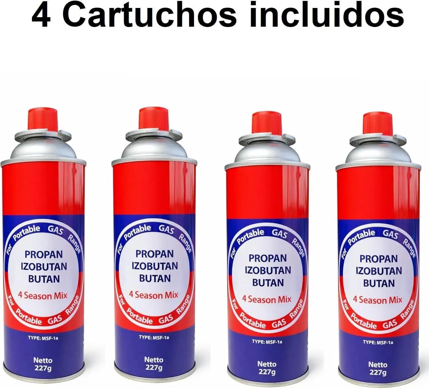 Hornillo Camping Gas, Cocina Portátil, 4 Botellas + Adaptador de Bombona 5/7