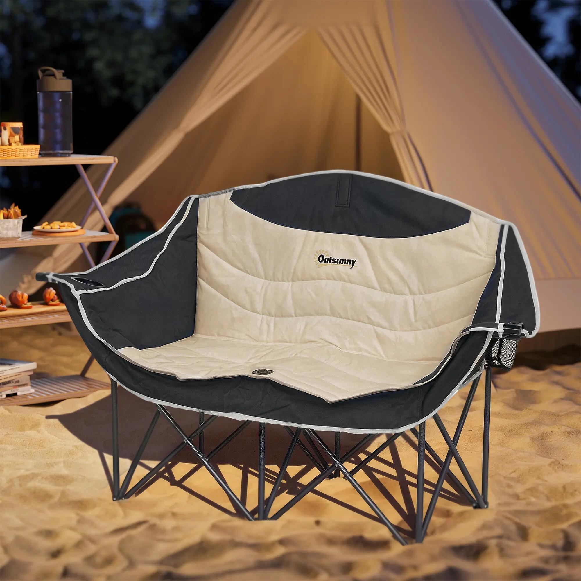 Chaise de camping - Pêche - 2 places - Pliable - Kaki 4/6