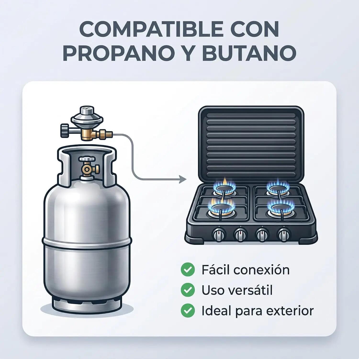 Cocina Hornillo de gas portatil 8,8kw, 4 quemadores y tapa, manguera de presión 6/7