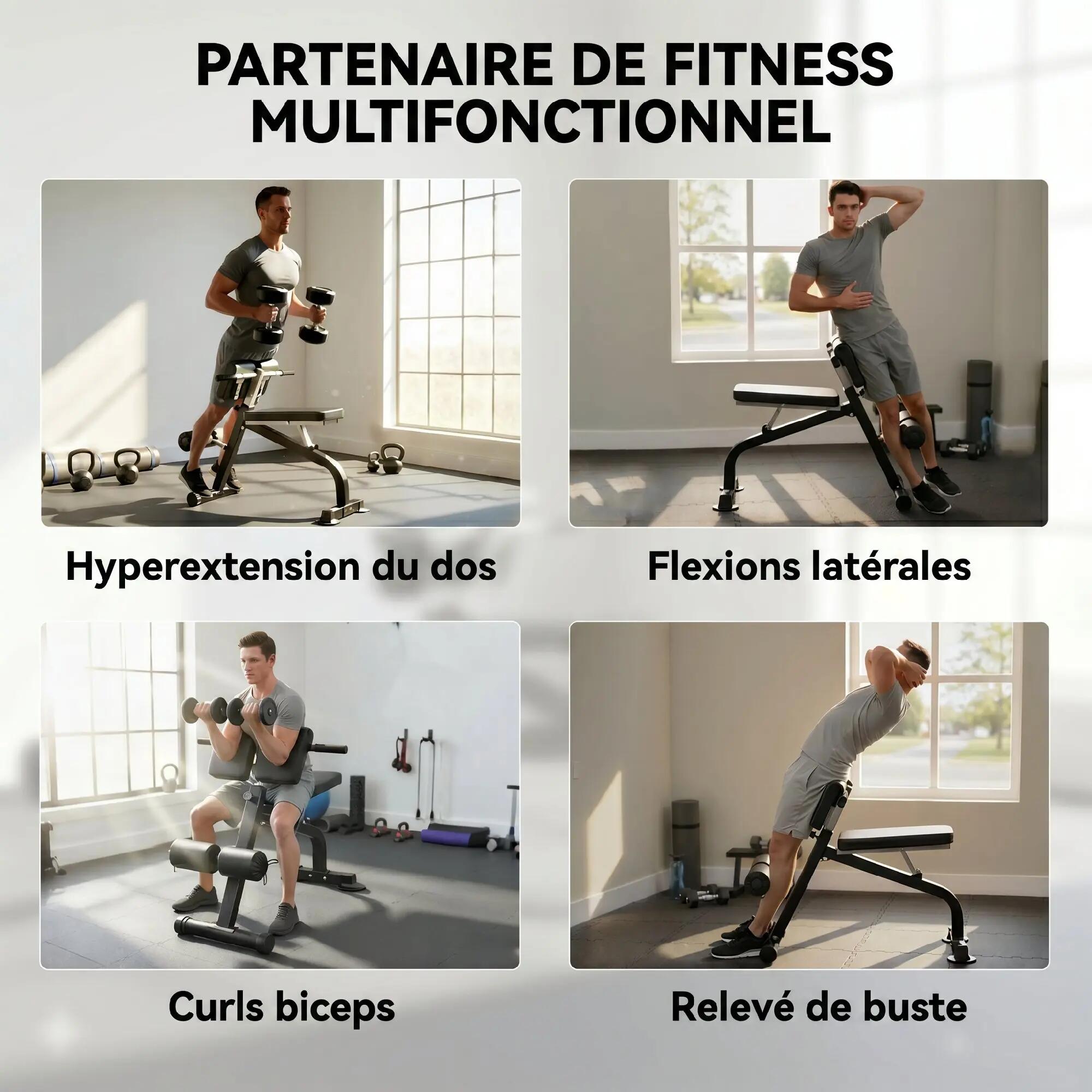 Banc de musculation pliable réglable à abdominaux et lombaires noir 4/5